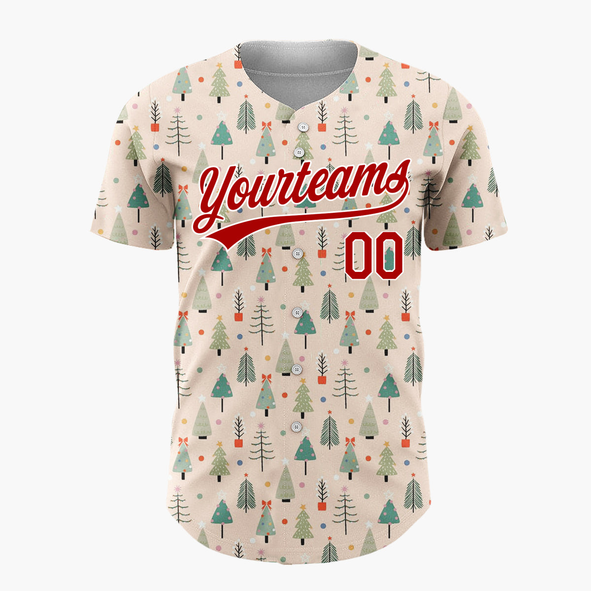 Custom Pink Green Trees And Dots Christmas Minimalist Pattern Christmas Baseball Jersey