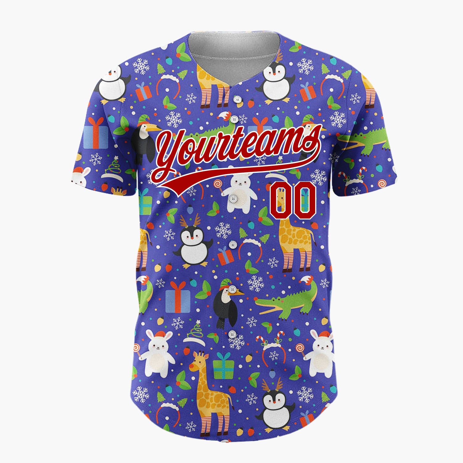 Custom Navy Multicolor Zoo Animal Confetti Christmas Baseball Jersey