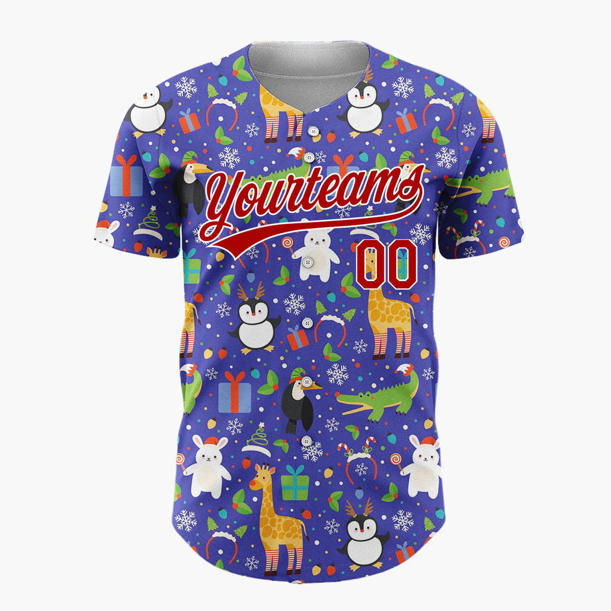 Custom Navy Multicolor Zoo Animal Confetti Christmas Baseball Jersey