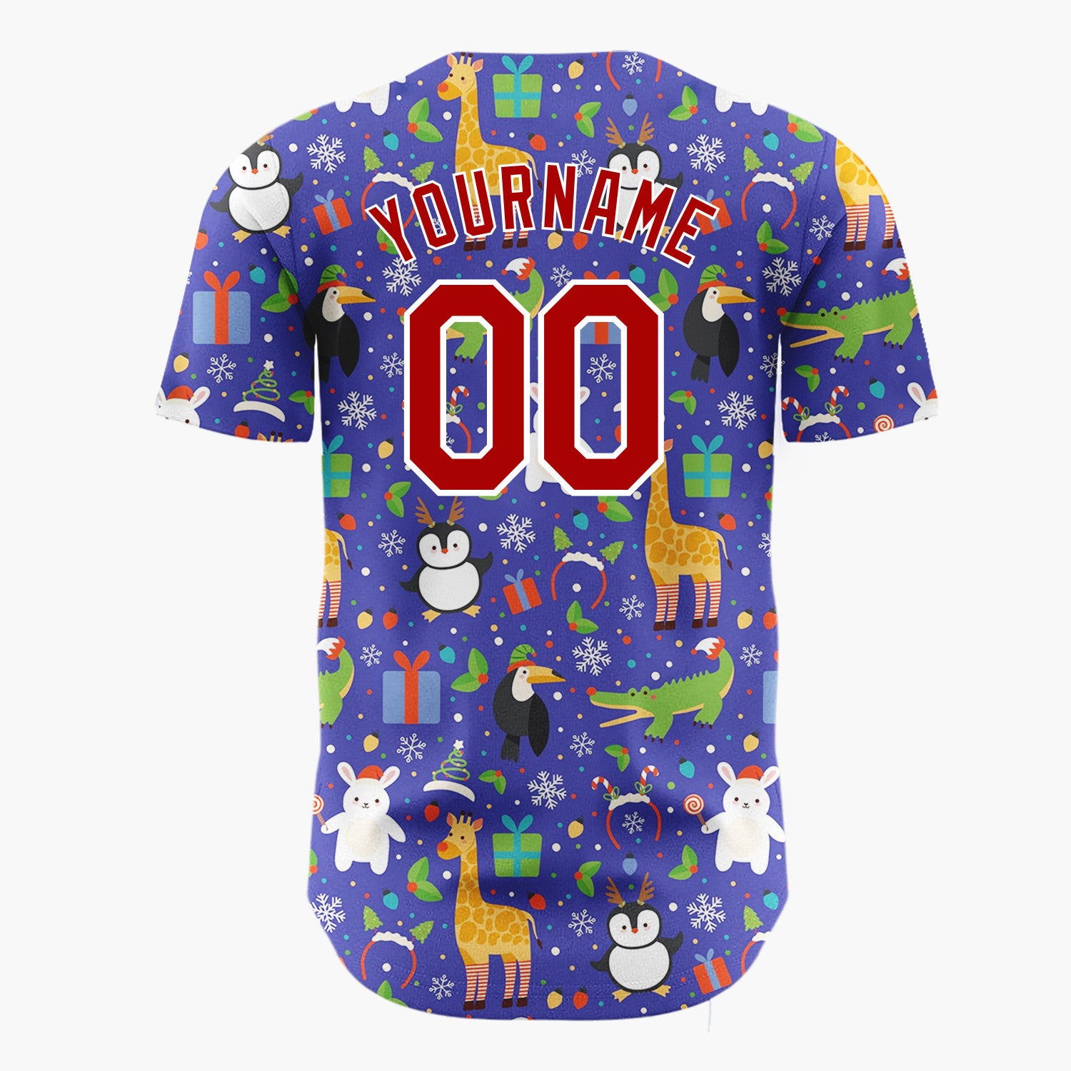 Custom Navy Multicolor Zoo Animal Confetti Christmas Baseball Jersey