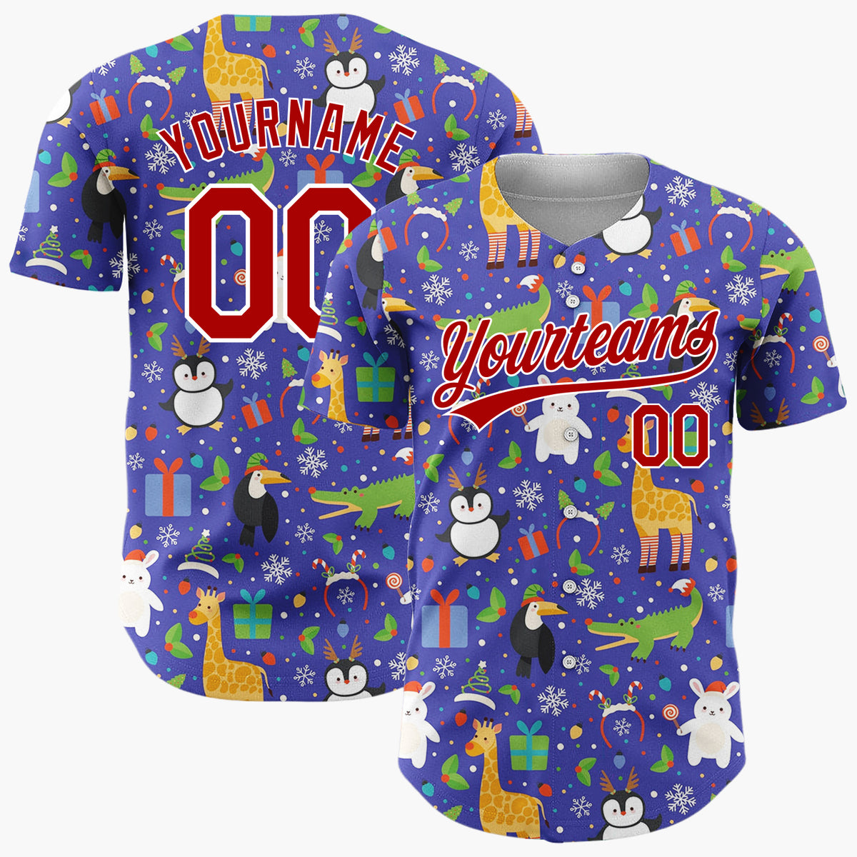 Custom Navy Multicolor Zoo Animal Confetti Christmas Baseball Jersey