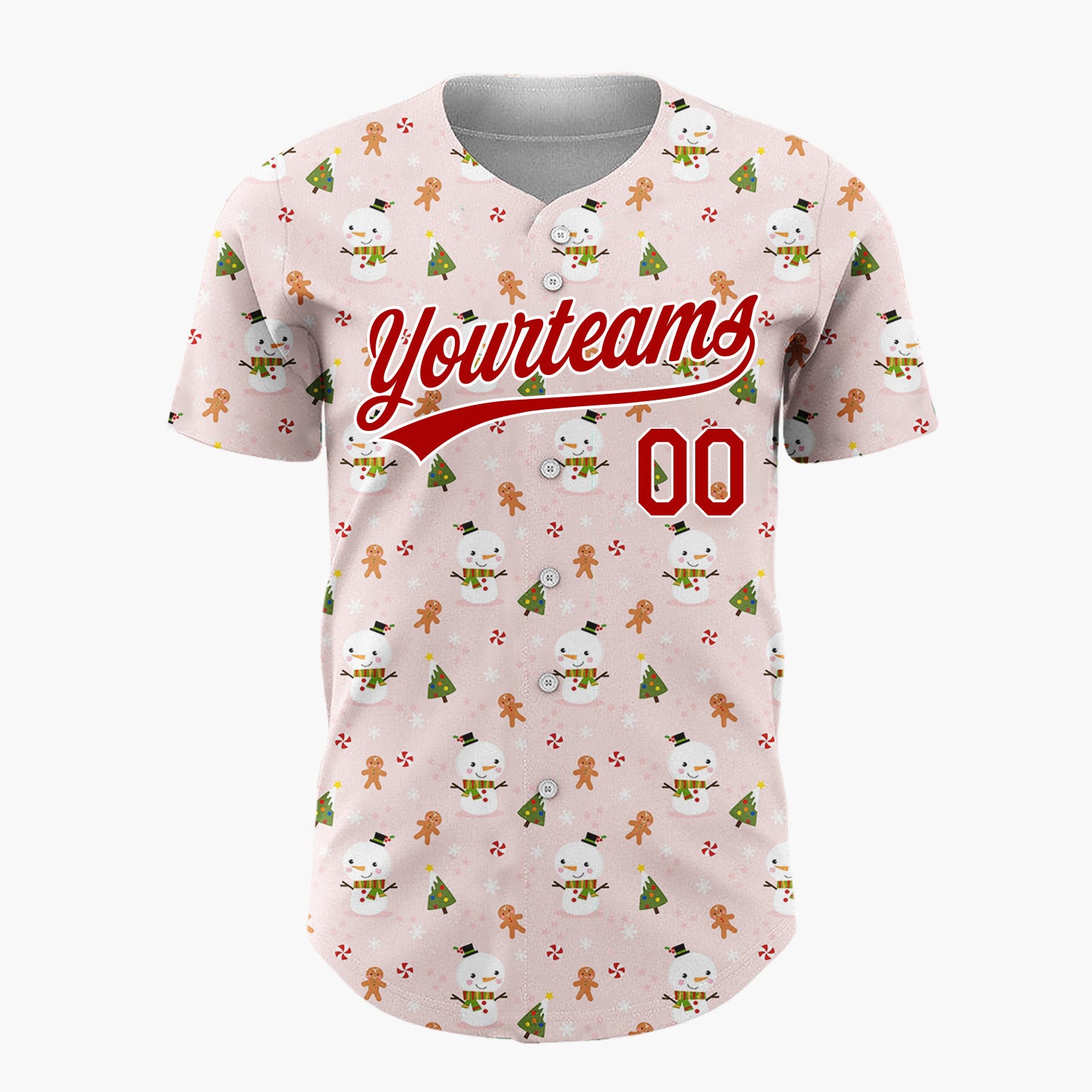 Custom Pink Christmas Trees Minimalist Cartoon Pattern Christmas Baseball Jersey
