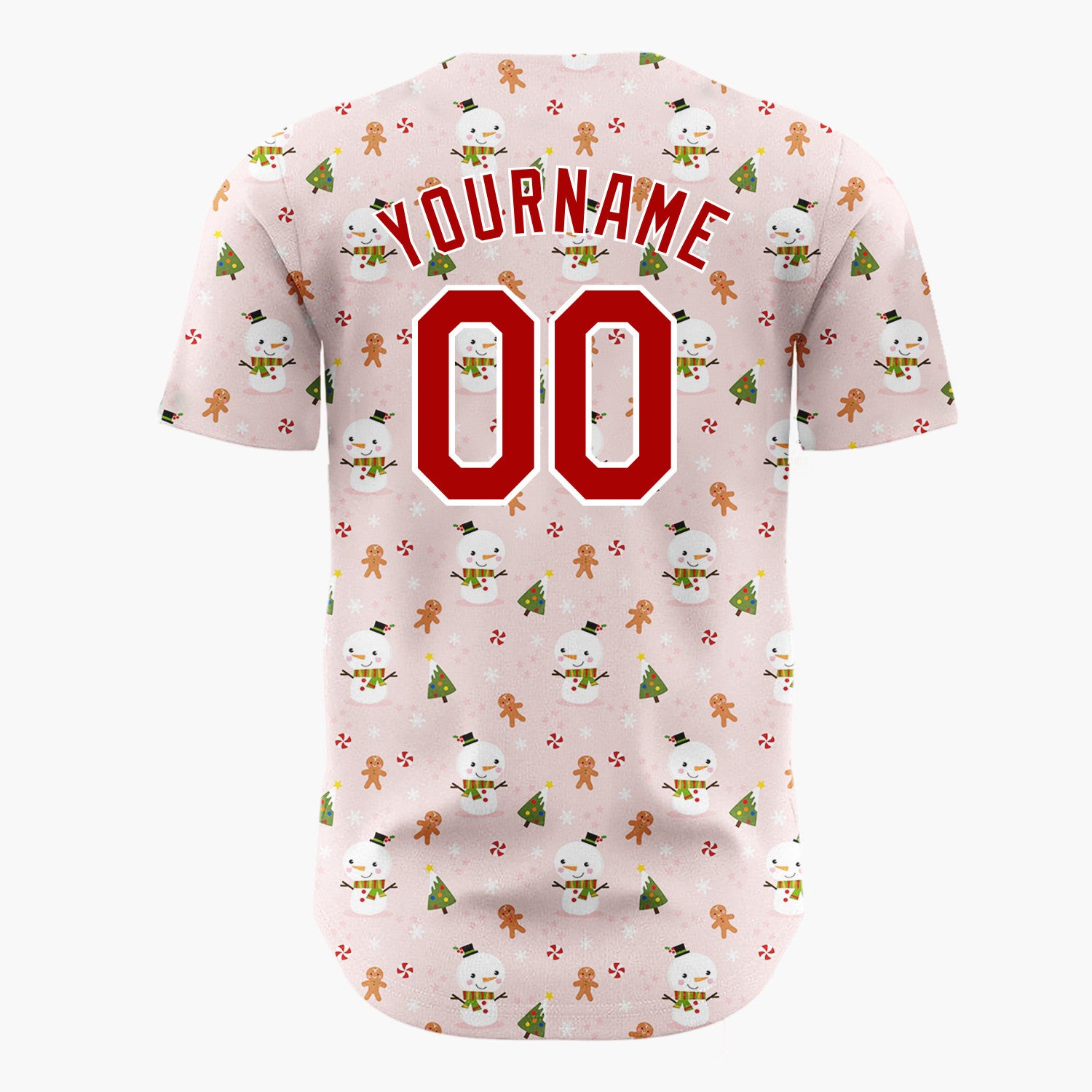 Custom Pink Christmas Trees Minimalist Cartoon Pattern Christmas Baseball Jersey