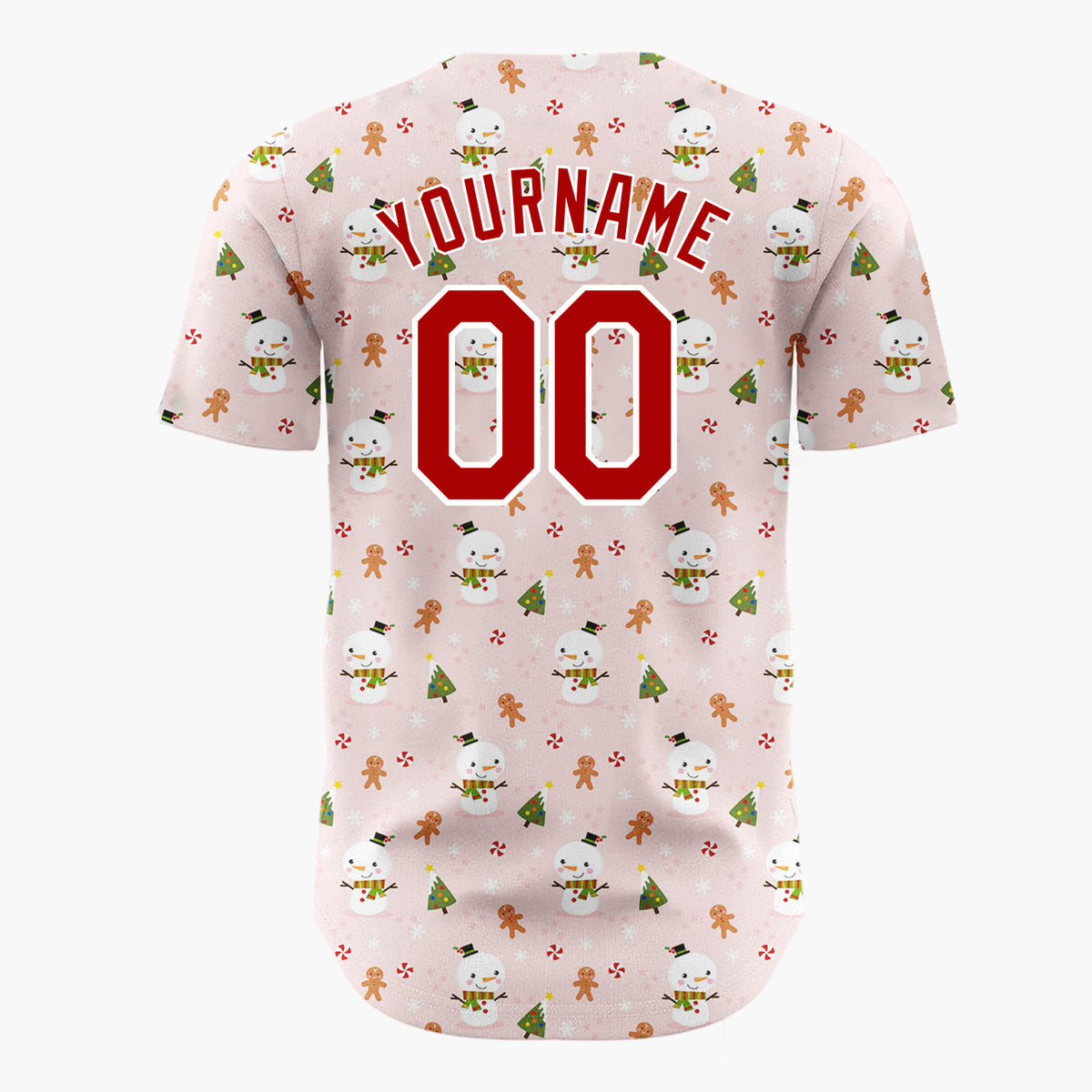 Custom Pink Christmas Trees Minimalist Cartoon Pattern Christmas Baseball Jersey