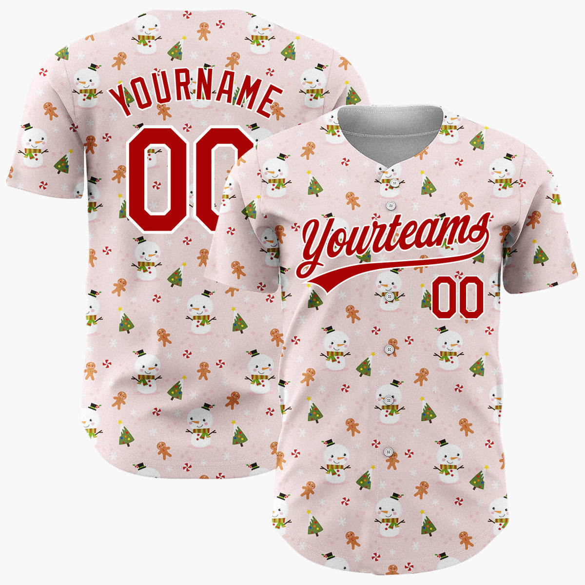 Custom Pink Christmas Trees Minimalist Cartoon Pattern Christmas Baseball Jersey