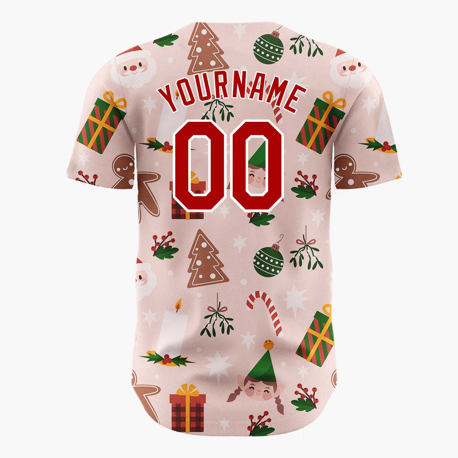 Custom Pink Green Brown Santa Elves And Gingerbread Festive Christmas Baseball Jersey