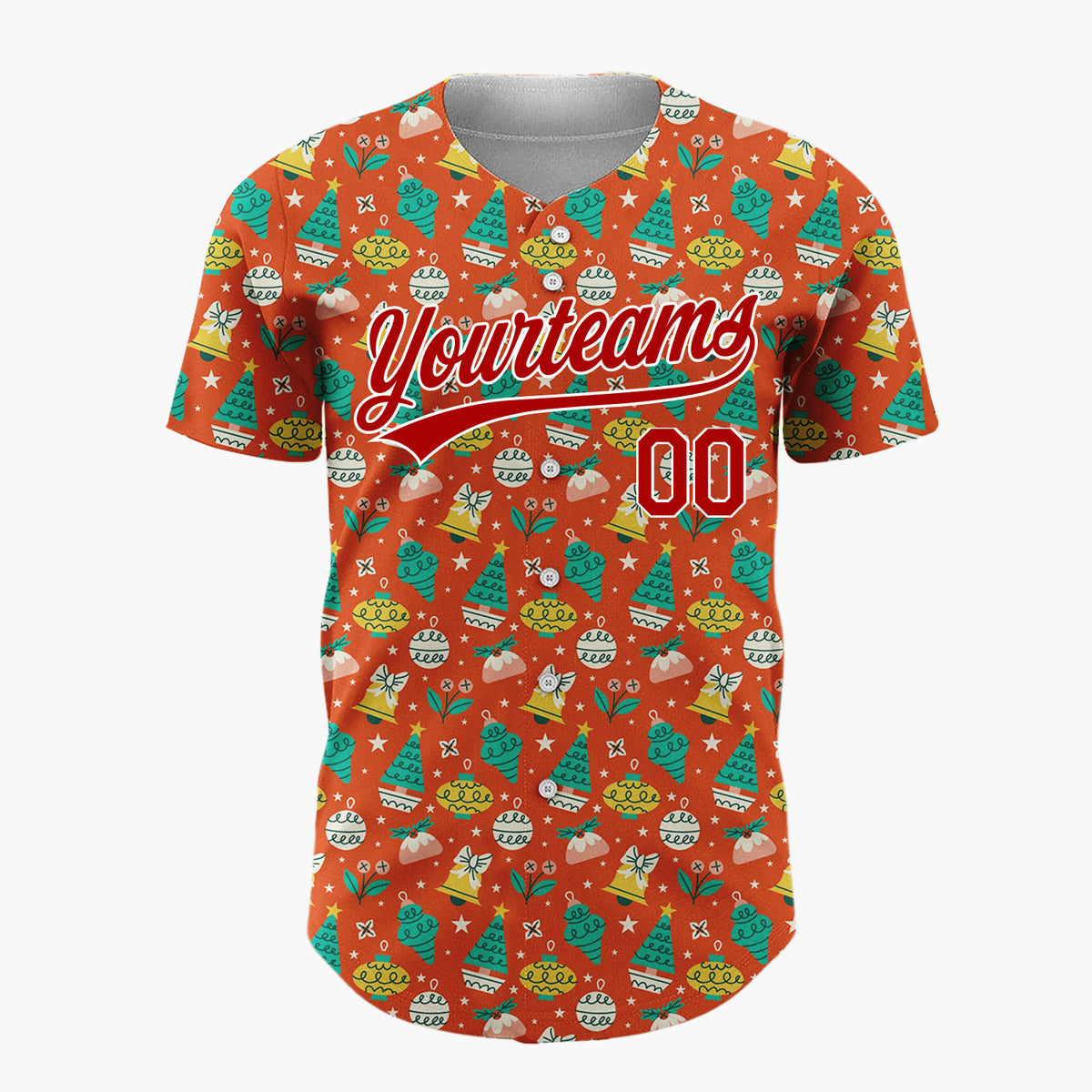 Custom Orange Holly Berries Festive Doodles Cartoon Pattern Christmas Baseball Jersey