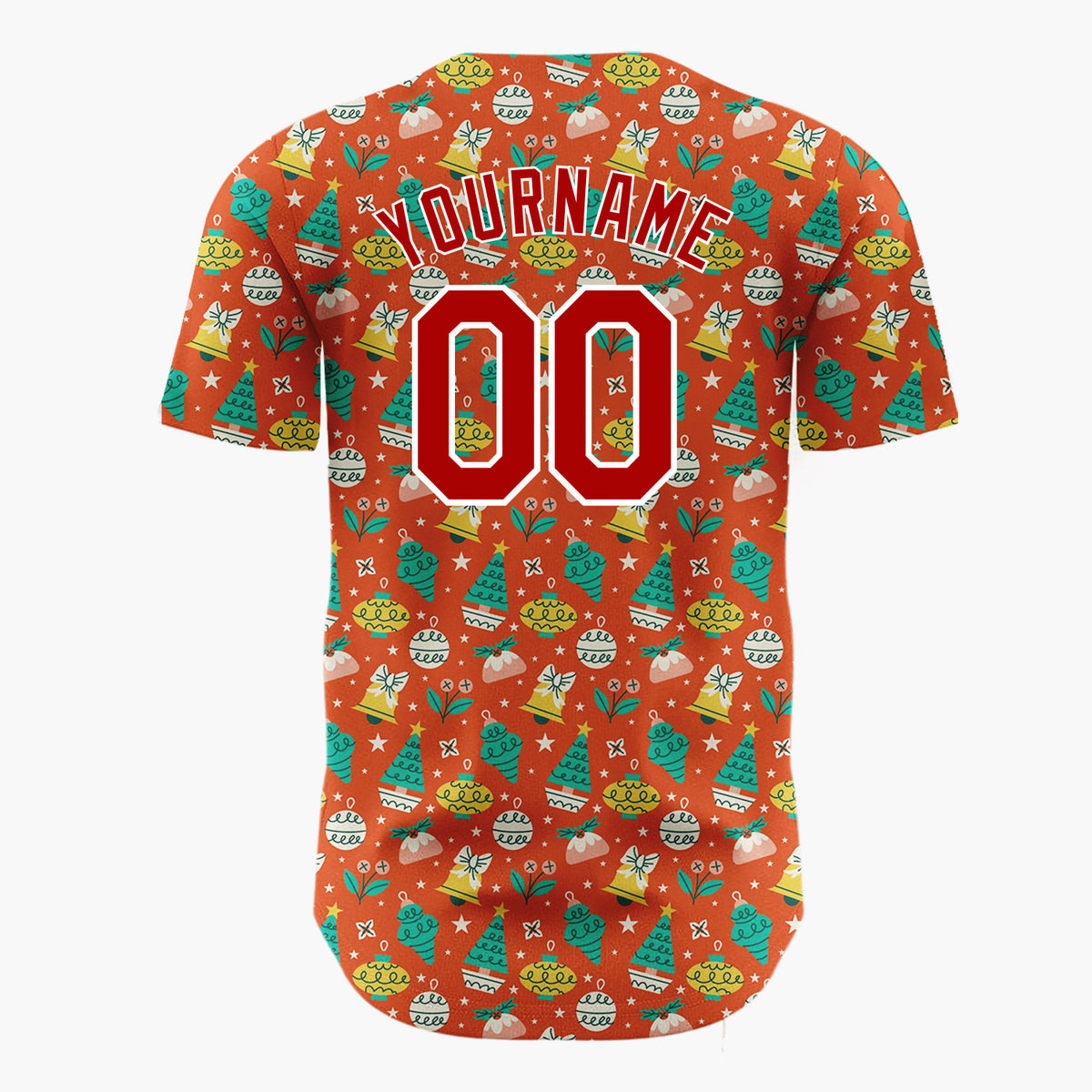 Custom Orange Holly Berries Festive Doodles Cartoon Pattern Christmas Baseball Jersey