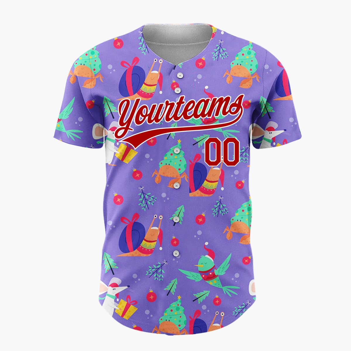 Custom Purple Multicolor Snail Crab Mouse Festive Animal Pattern Christmas Baseball Jersey