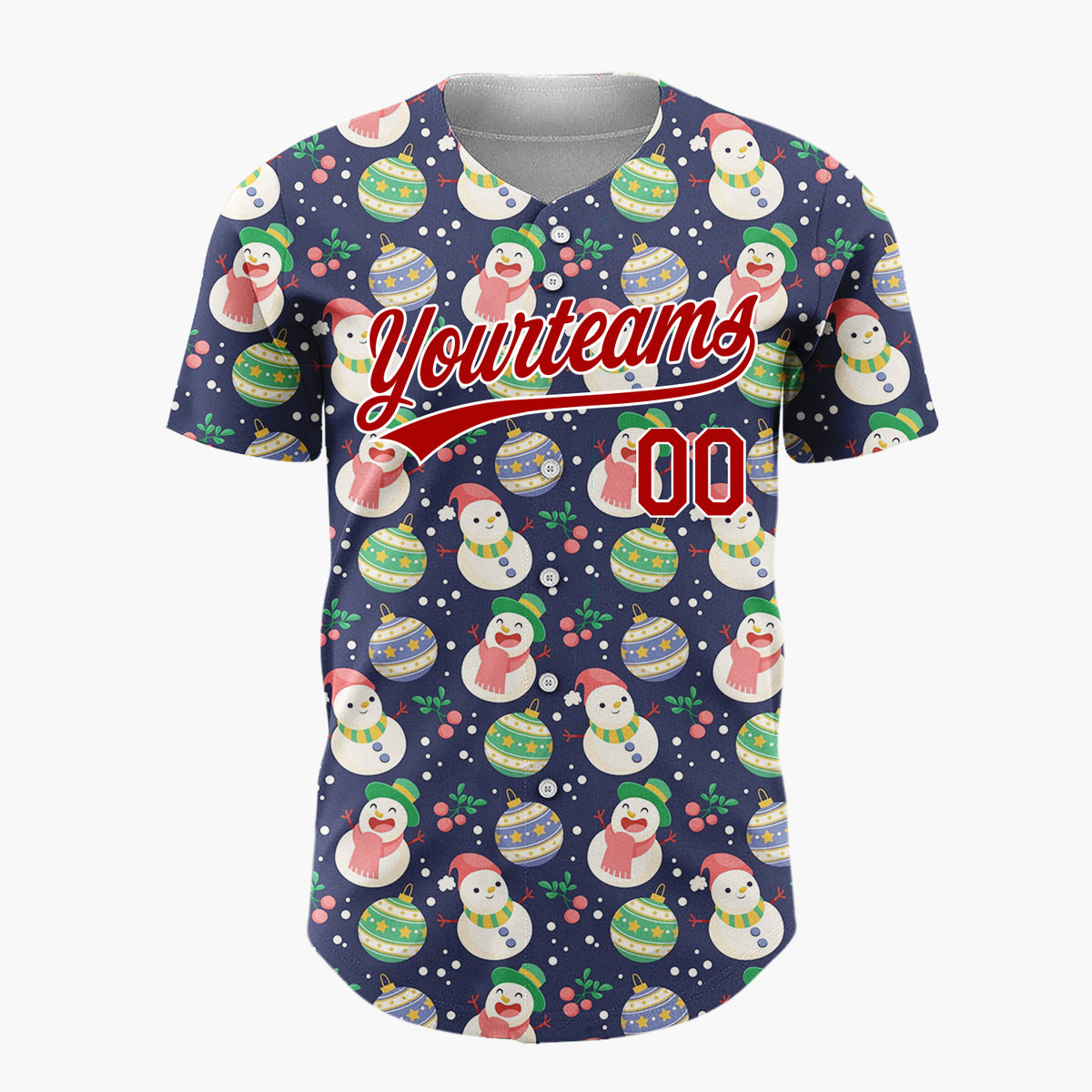 Custom Purple Snowman Penguin Whimsical Cartoon Pattern Christmas Baseball Jersey