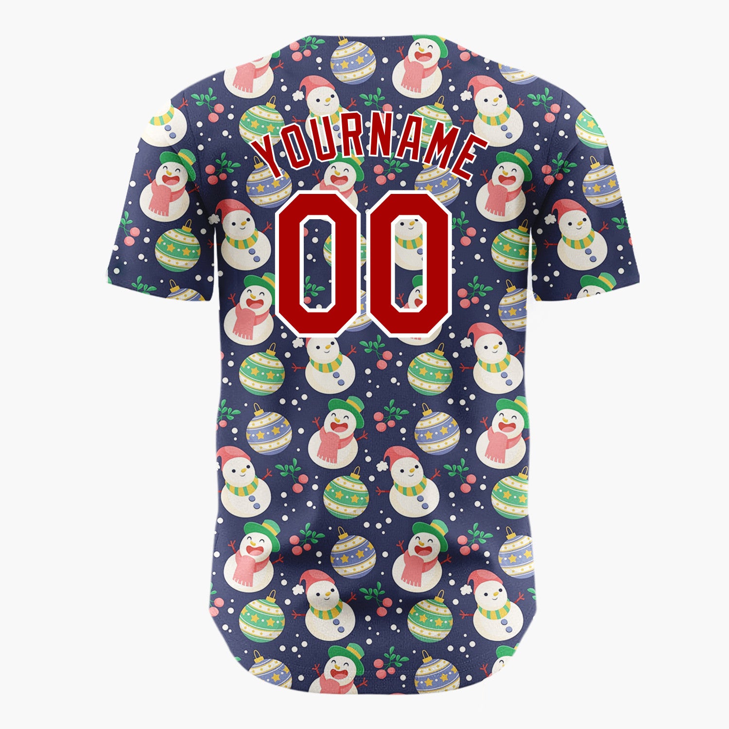 Custom Purple Snowman Penguin Whimsical Cartoon Pattern Christmas Baseball Jersey