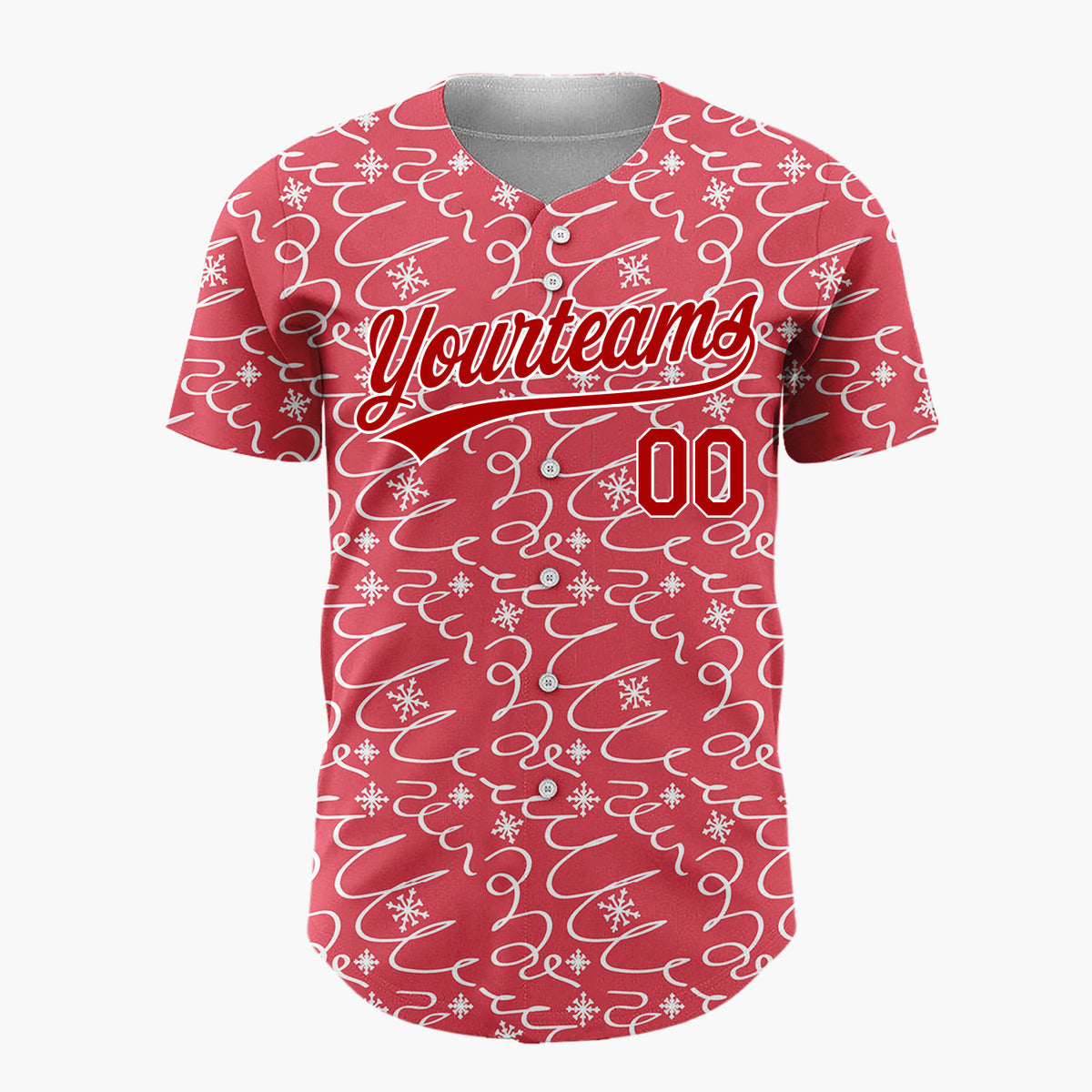 Custom Red Abstract Swirl And Snowflake Hand Drawn Pattern Christmas Baseball Jersey