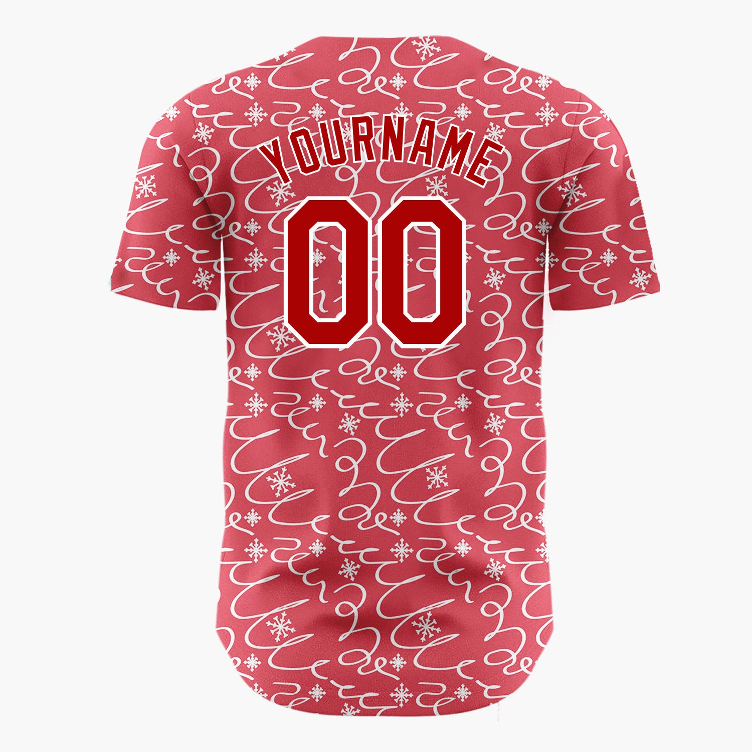 Custom Red Abstract Swirl And Snowflake Hand Drawn Pattern Christmas Baseball Jersey