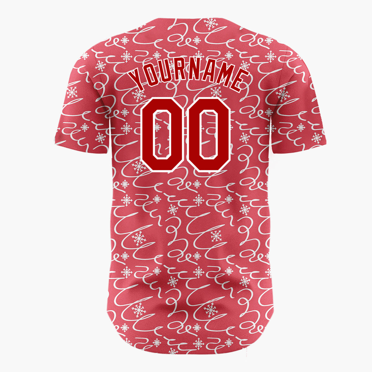 Custom Red Abstract Swirl And Snowflake Hand Drawn Pattern Christmas Baseball Jersey
