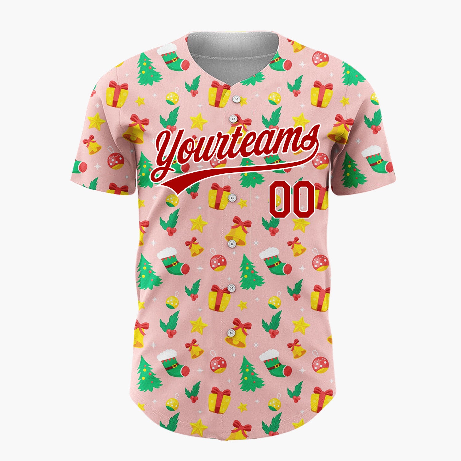 Custom Pink Christmas Trees Doodles Cartoon Pattern Christmas Baseball Jersey