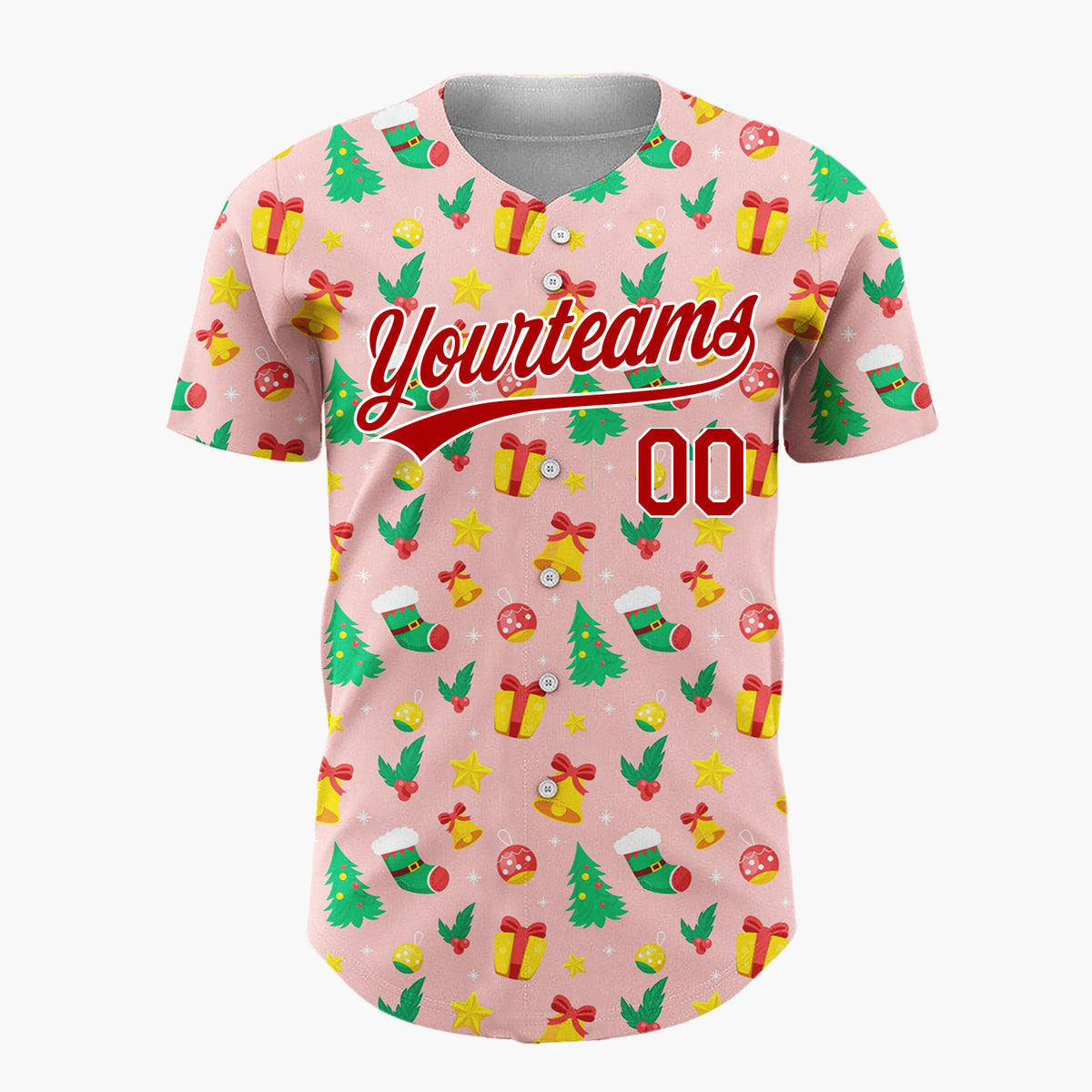 Custom Pink Christmas Trees Doodles Cartoon Pattern Christmas Baseball Jersey