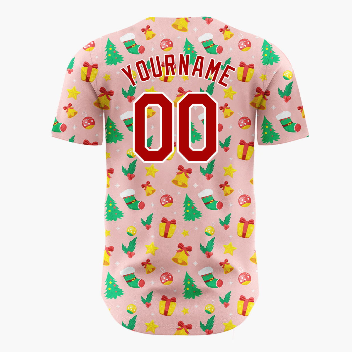 Custom Pink Christmas Trees Doodles Cartoon Pattern Christmas Baseball Jersey