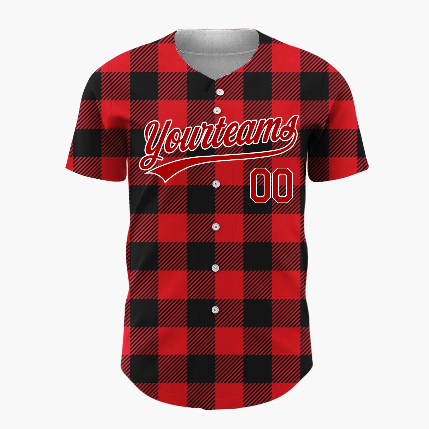 Custom Red Buffalo Plaid Classic Plaid Pattern Christmas Baseball Jersey