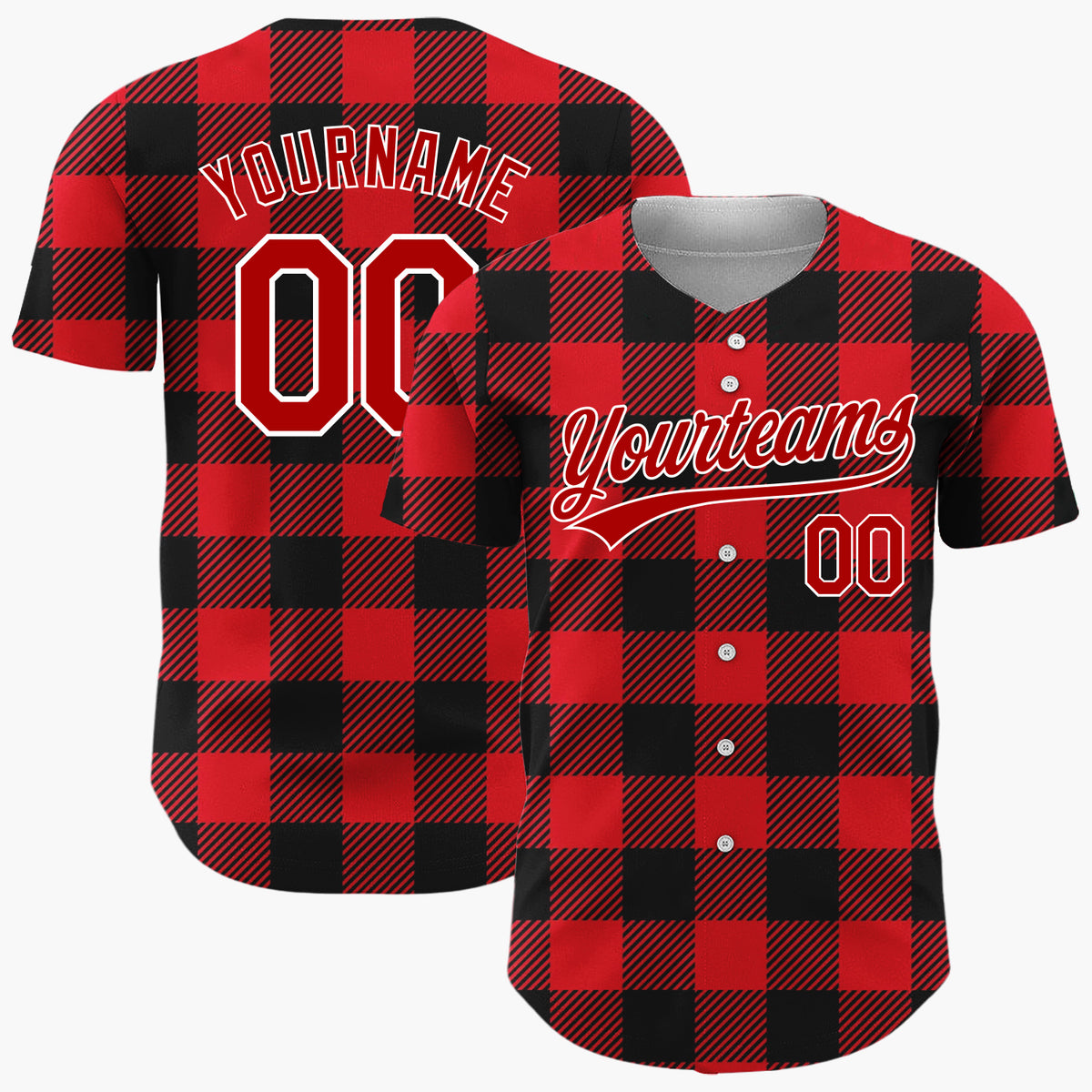 Custom Red Buffalo Plaid Classic Plaid Pattern Christmas Baseball Jersey