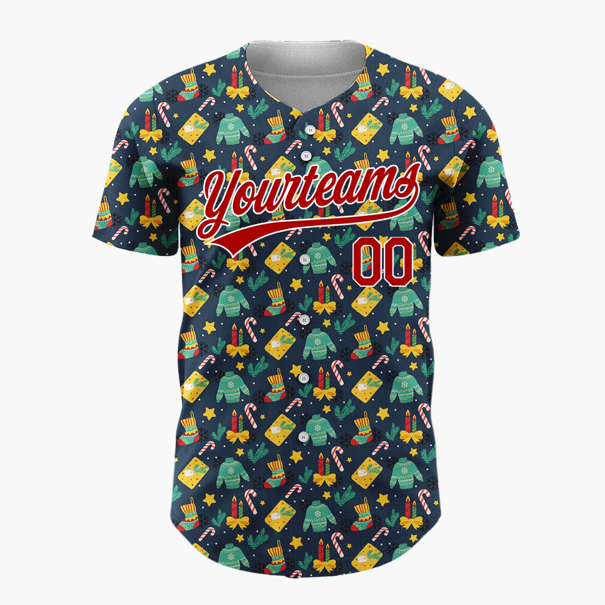Custom Navy Green Yellow Sweaters Gifts And Candles Warm Winter Christmas Baseball Jersey