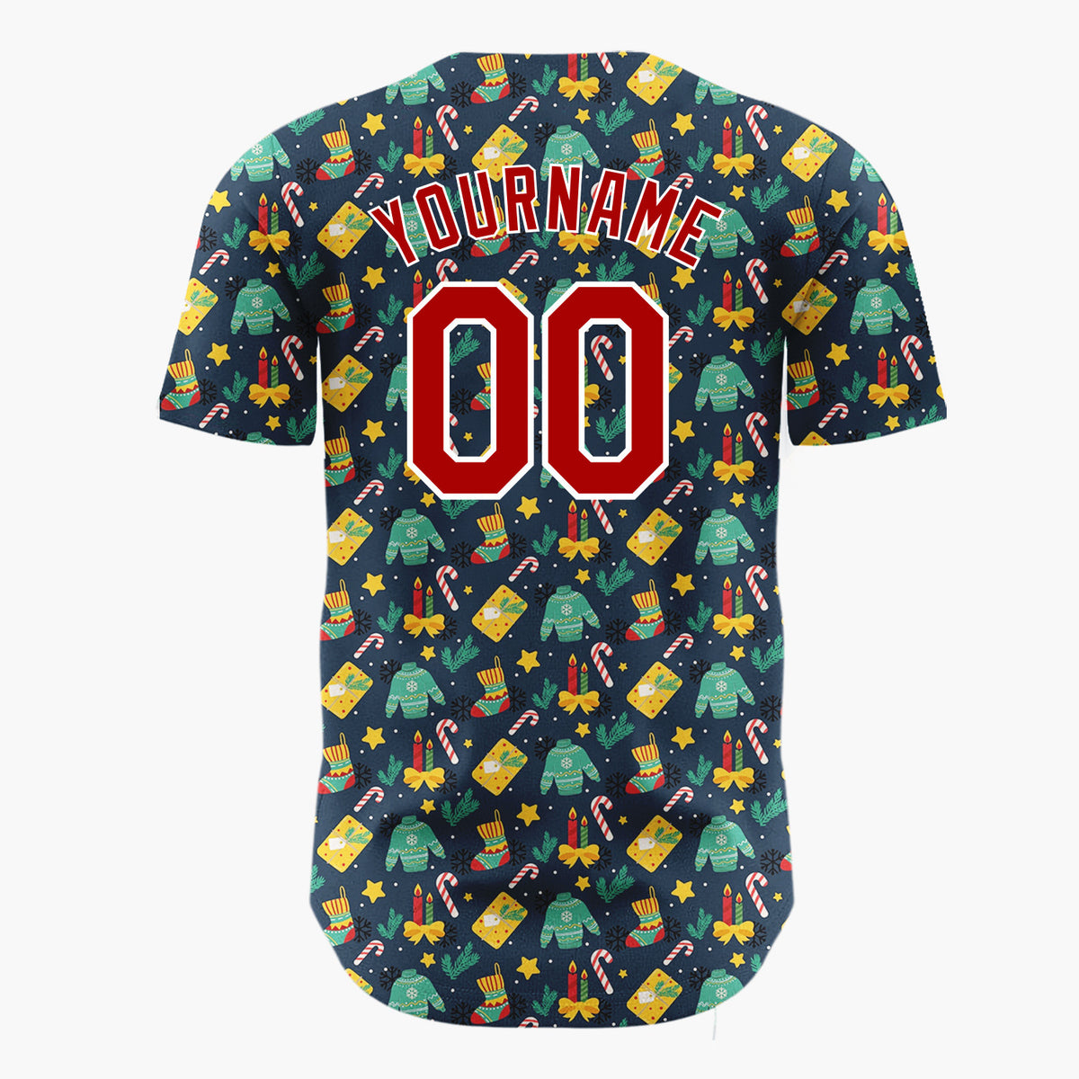 Custom Navy Green Yellow Sweaters Gifts And Candles Warm Winter Christmas Baseball Jersey