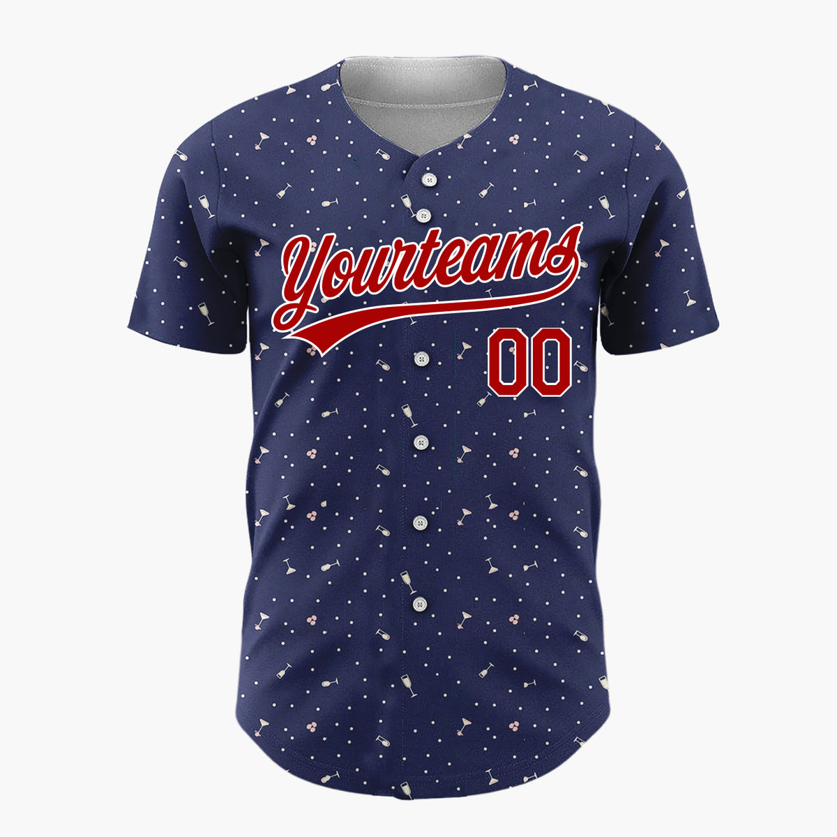 Custom Navy Pink White Champagne Glasses And Confetti New Year Celebration Pattern Christmas Baseball Jersey