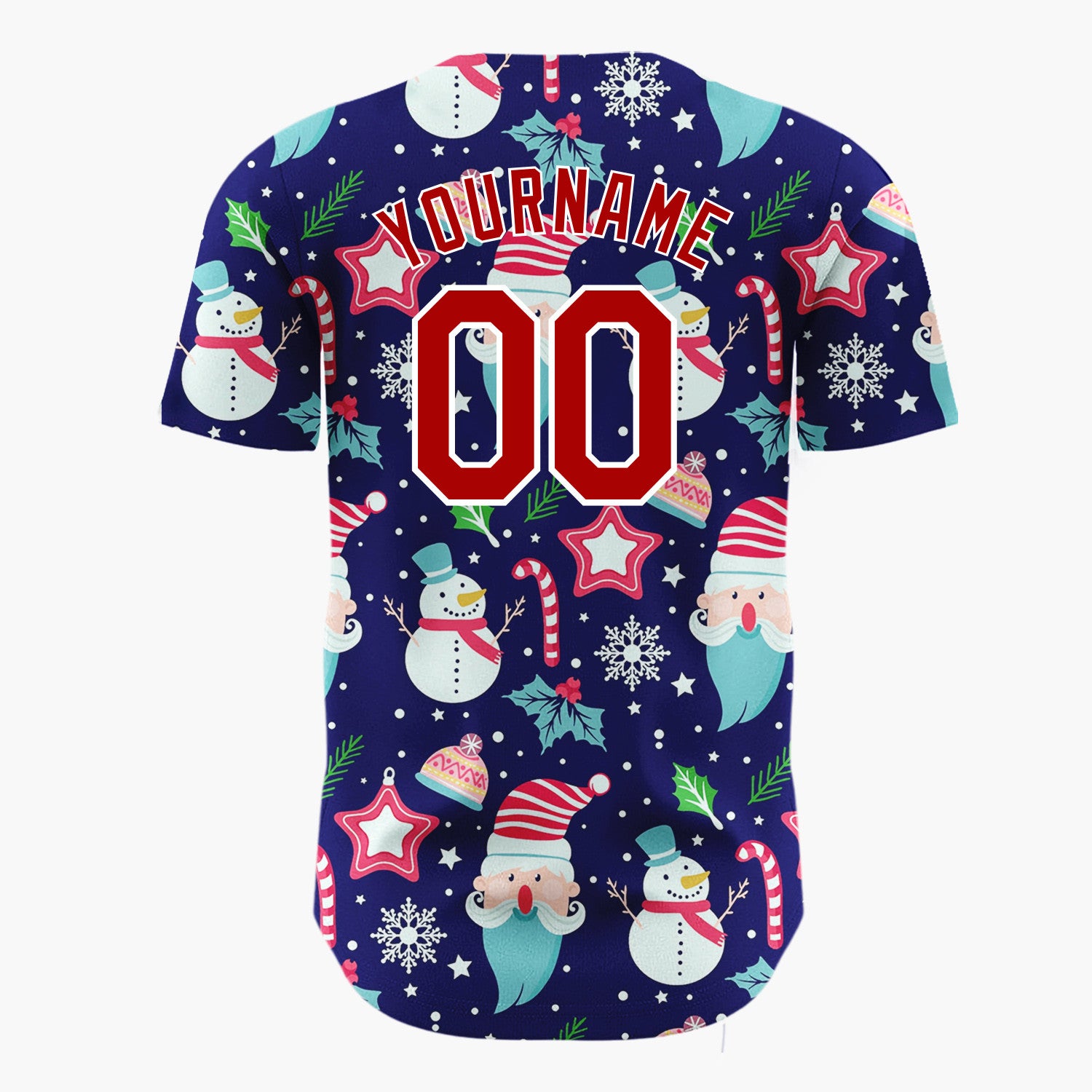 Custom Navy Santa Snowman Cheerful Christmas Baseball Jersey