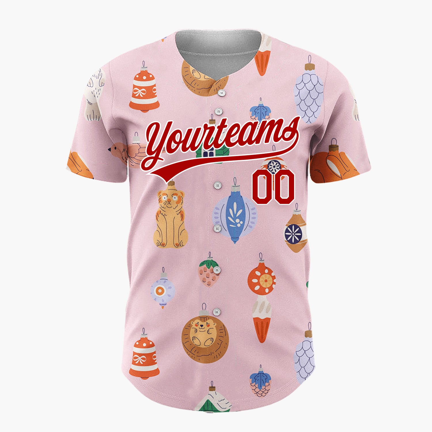 Custom Pink Vintage Animal And Ornament Cartoon Christmas Baseball Jersey