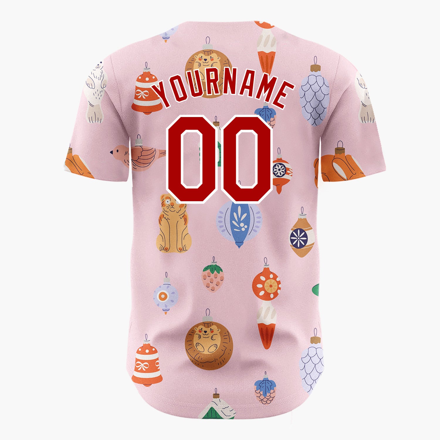 Custom Pink Vintage Animal And Ornament Cartoon Christmas Baseball Jersey