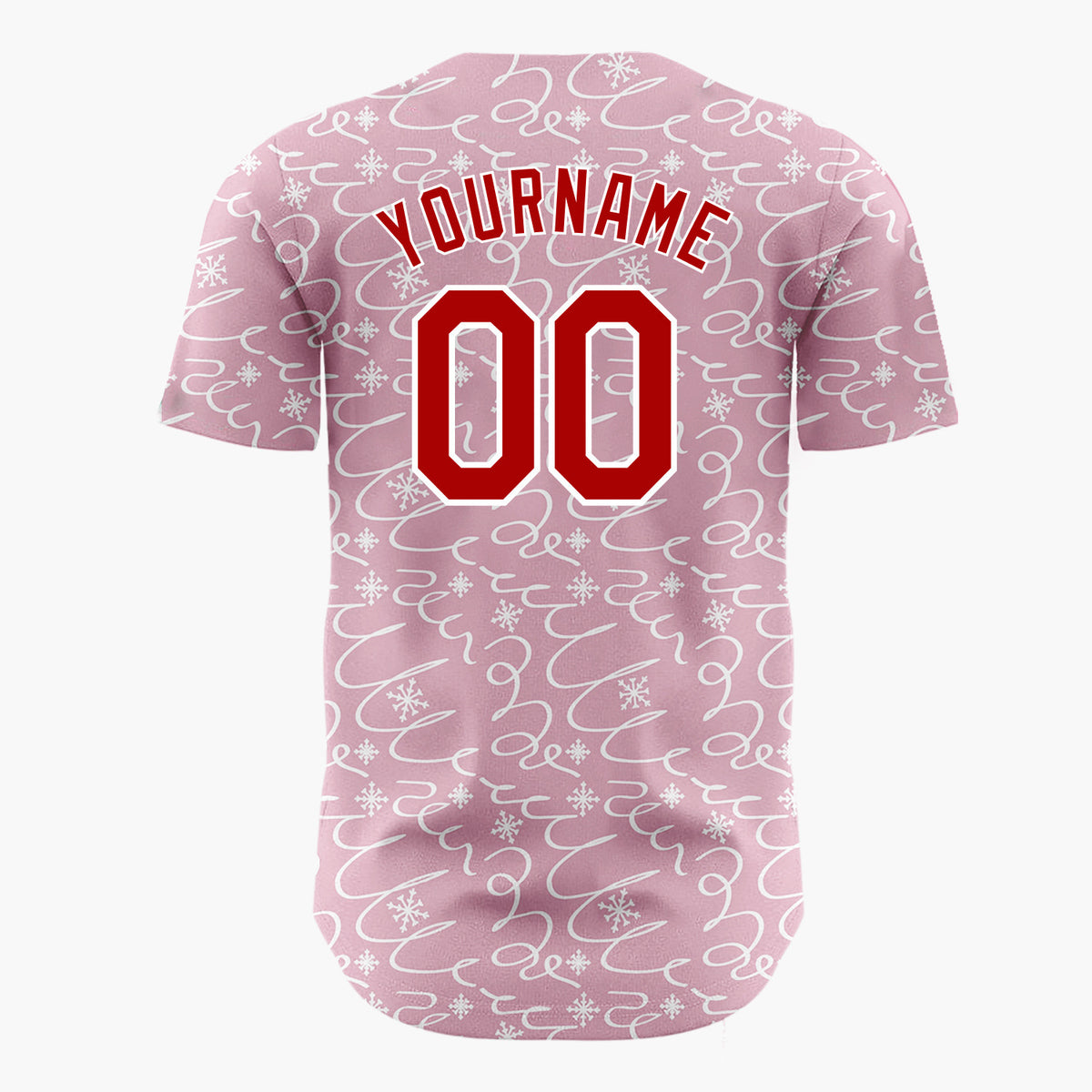Custom Pink Abstract Swirl And Snowflake Hand Drawn Pattern Christmas Baseball Jersey