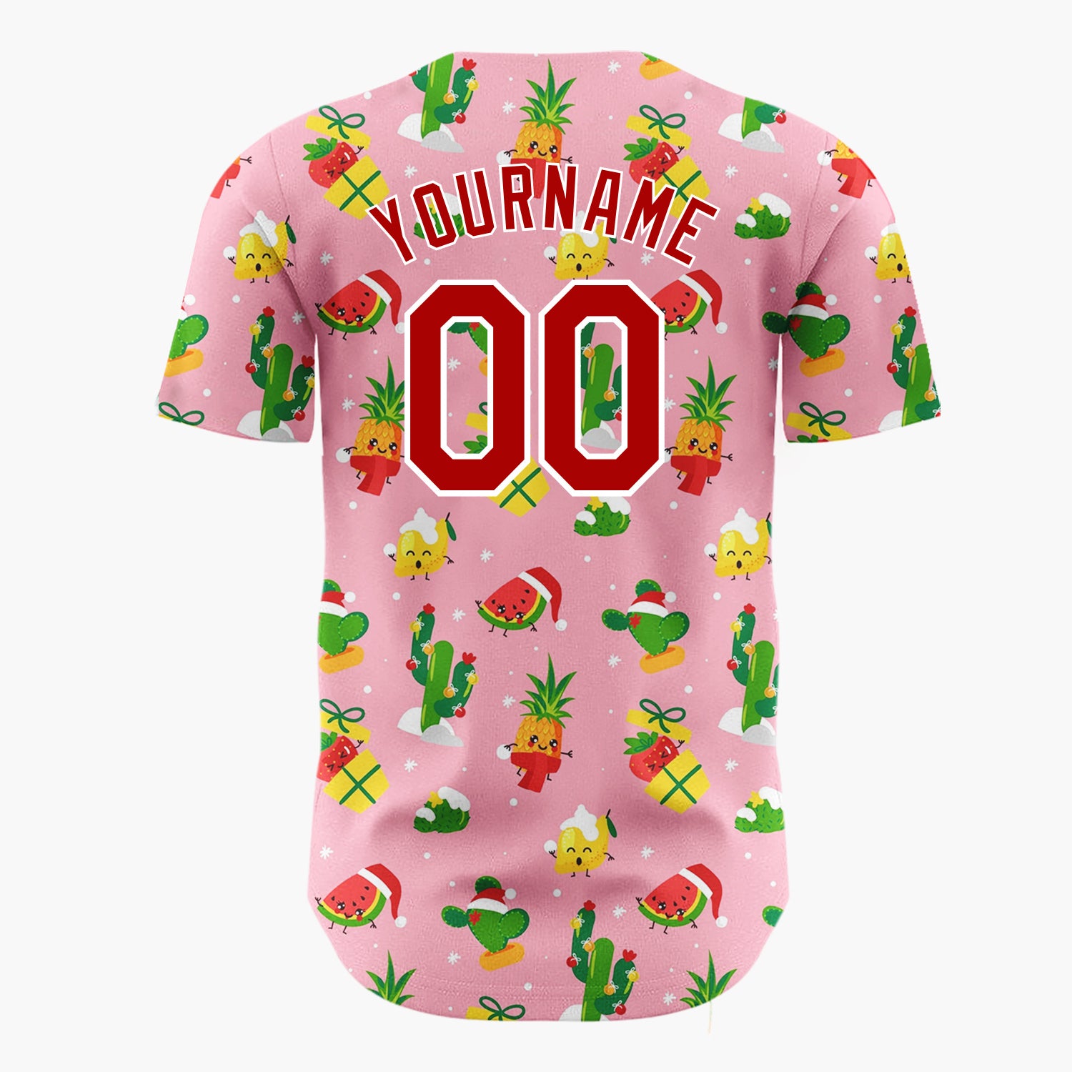 Custom Pink Green Fruits Cactus And Gifts Tropical Christmas Baseball Jersey