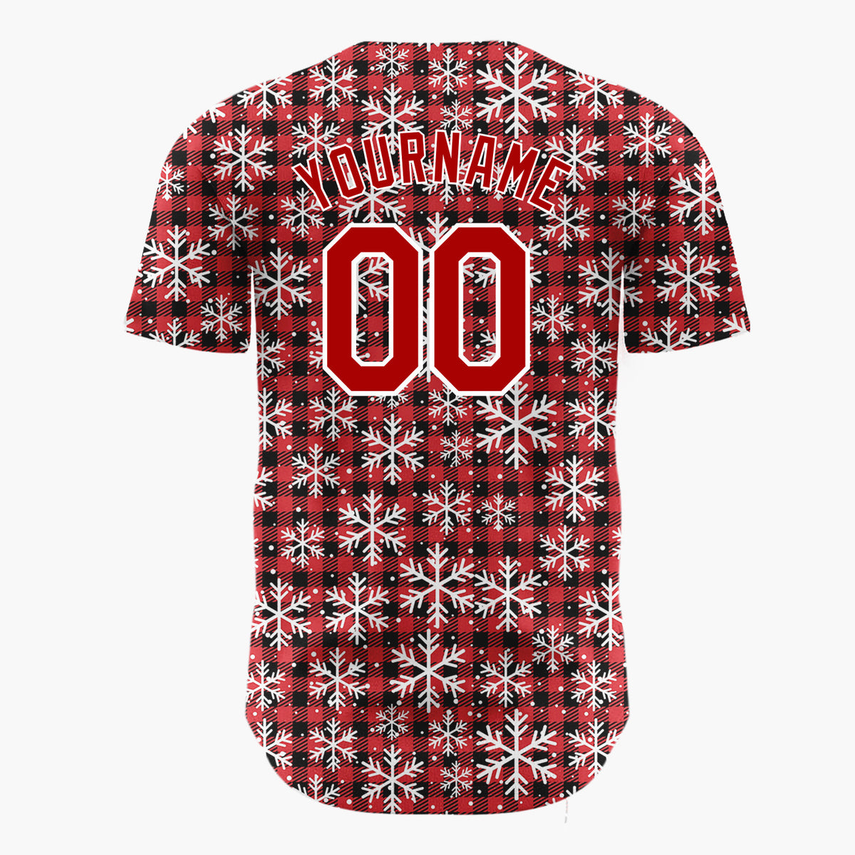 Custom Red Black Snowflakes Buffalo Plaid Pattern Christmas Baseball Jersey