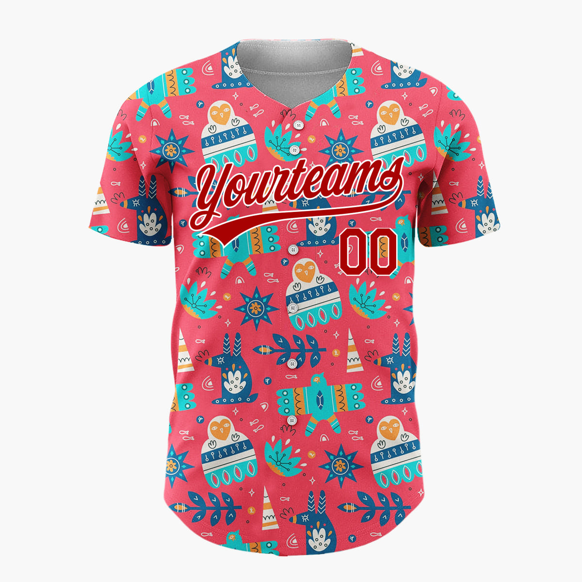 Custom Red Blue Birds Stars And Leaves Folk Art Christmas Baseball Jersey