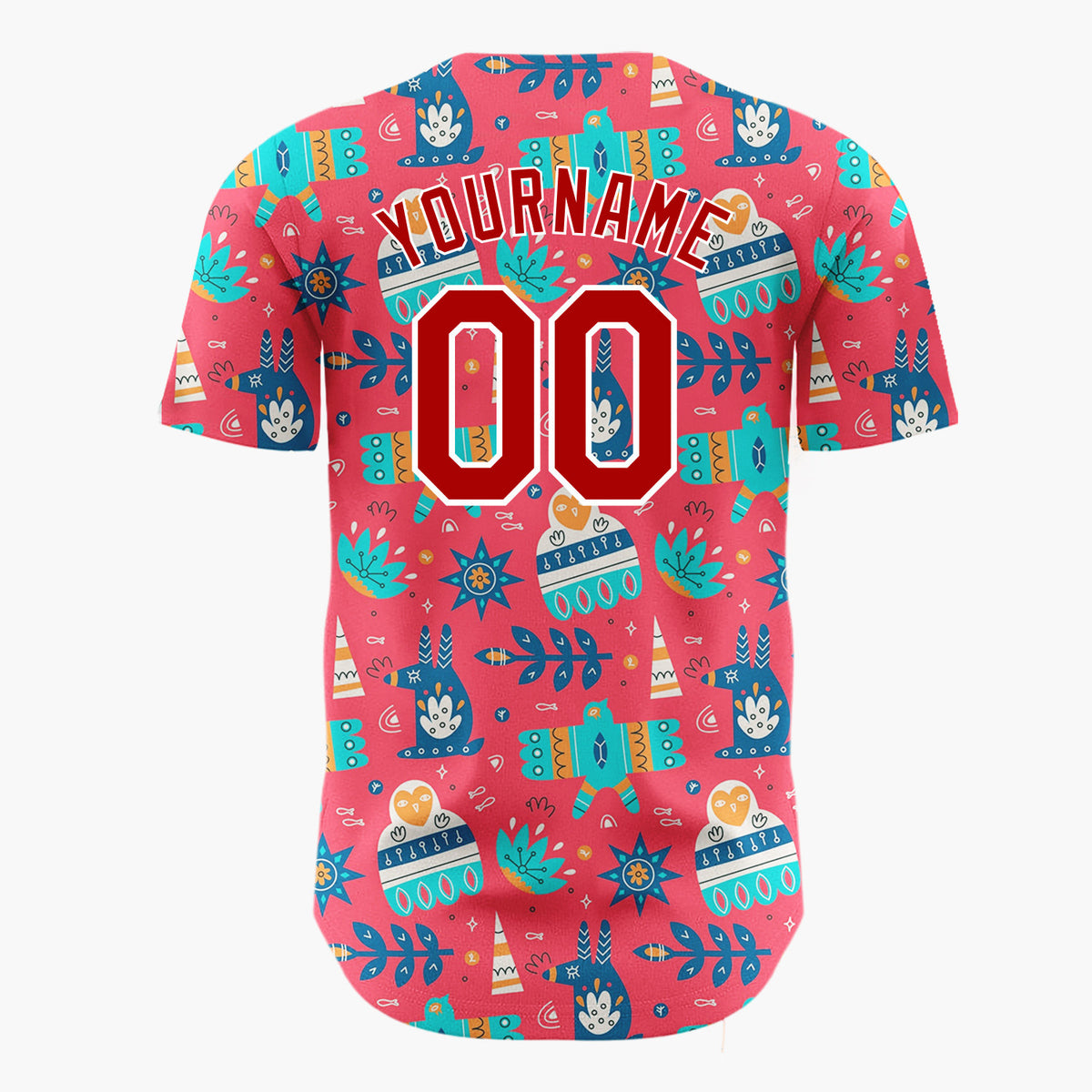 Custom Red Blue Birds Stars And Leaves Folk Art Christmas Baseball Jersey