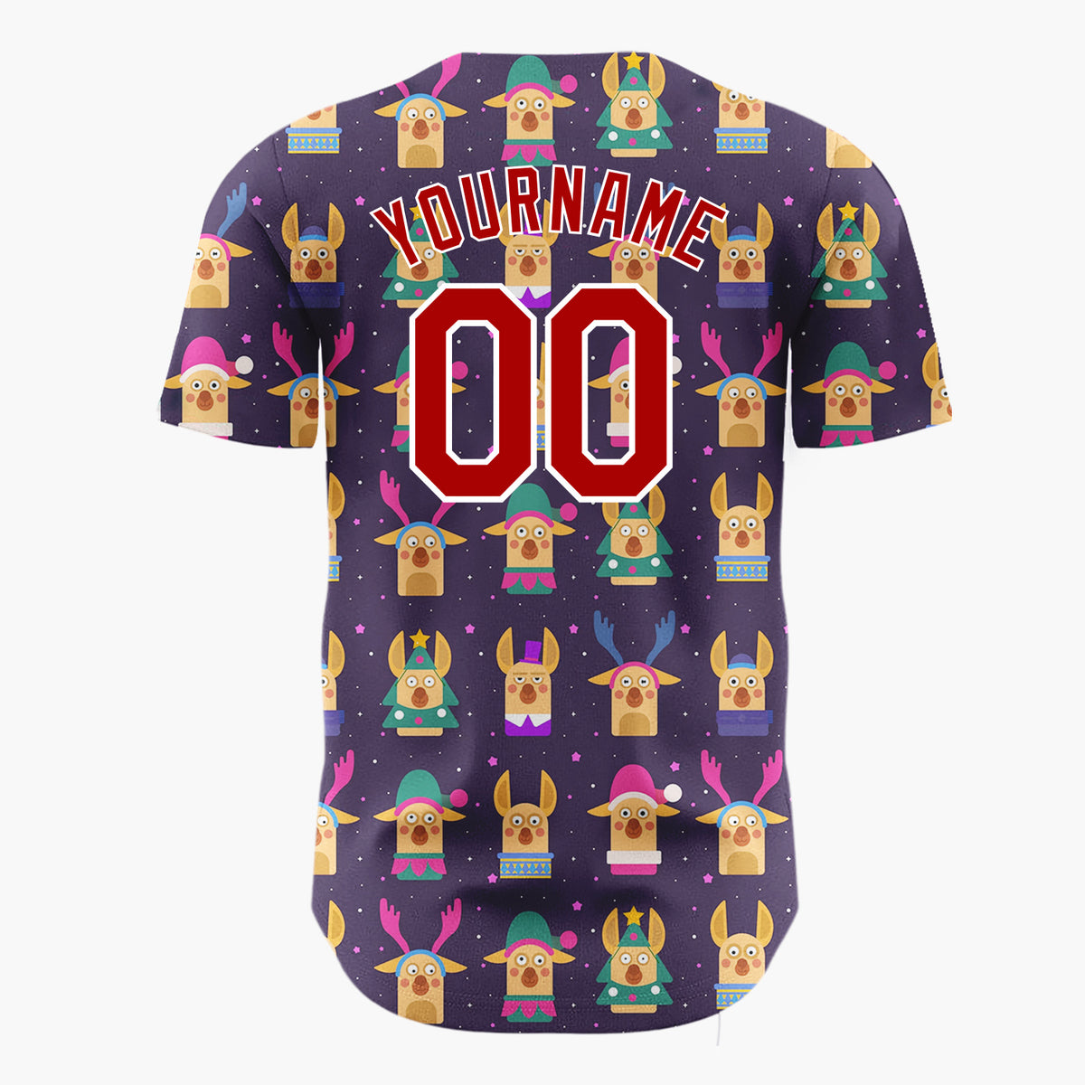 Custom Purple Pink Funny Christmas Reindeers And Trees Cute Holiday Pattern Christmas Baseball Jersey