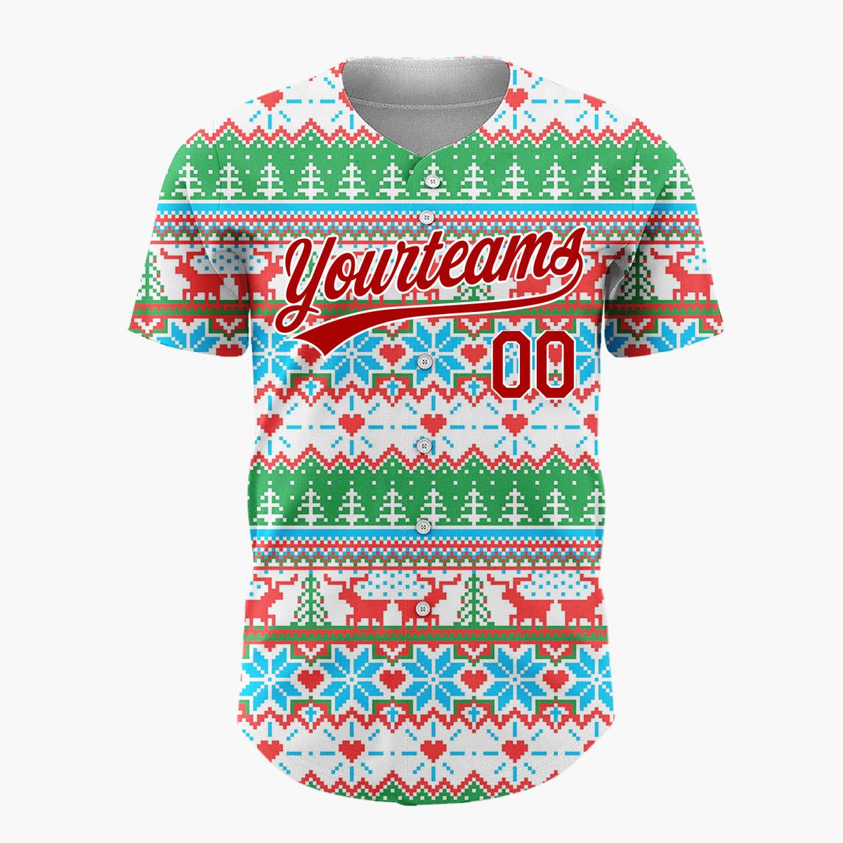 Custom Navy Red Trees Snowflakes And Baubles Nordic Knit Pattern Christmas Baseball Jersey