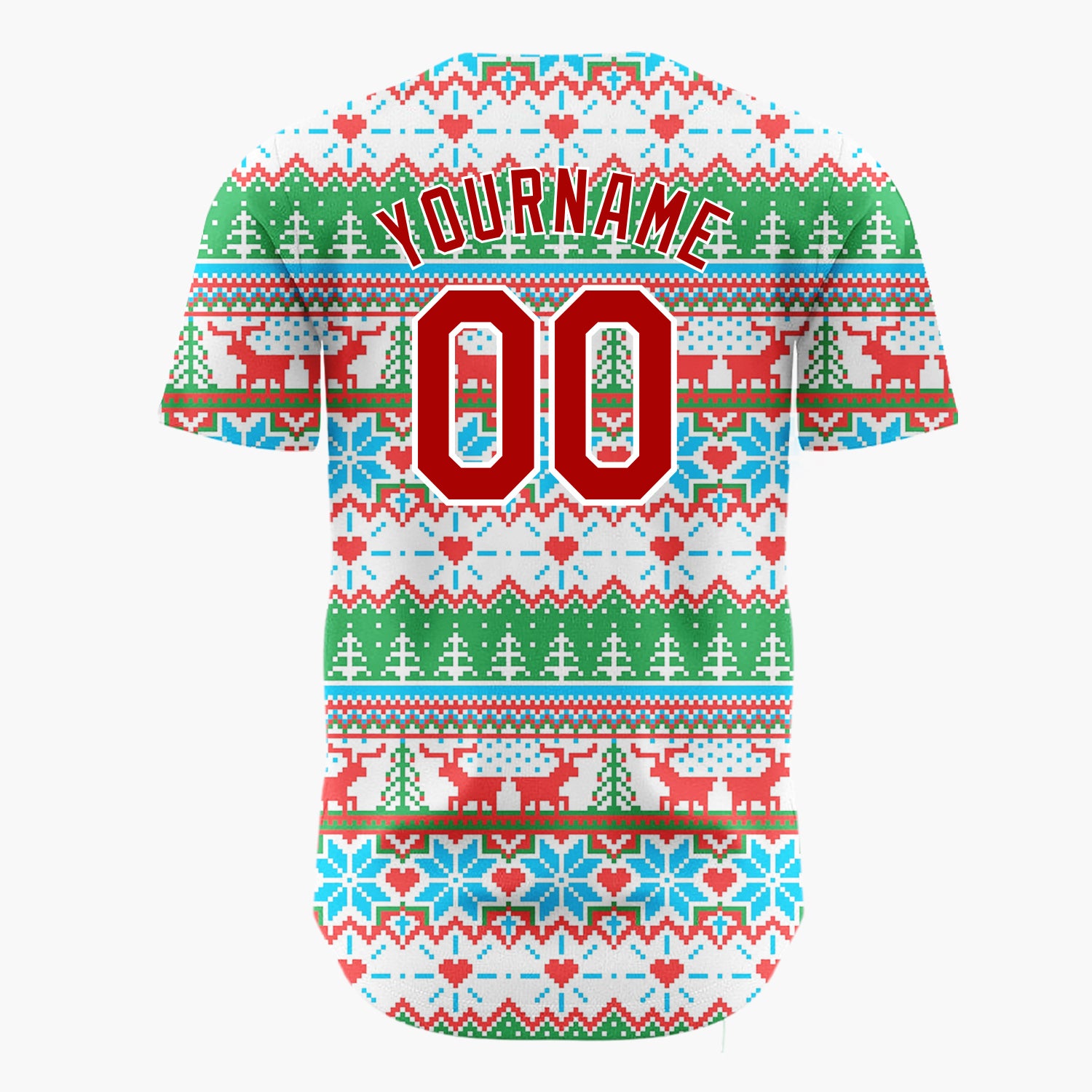 Custom Navy Red Trees Snowflakes And Baubles Nordic Knit Pattern Christmas Baseball Jersey