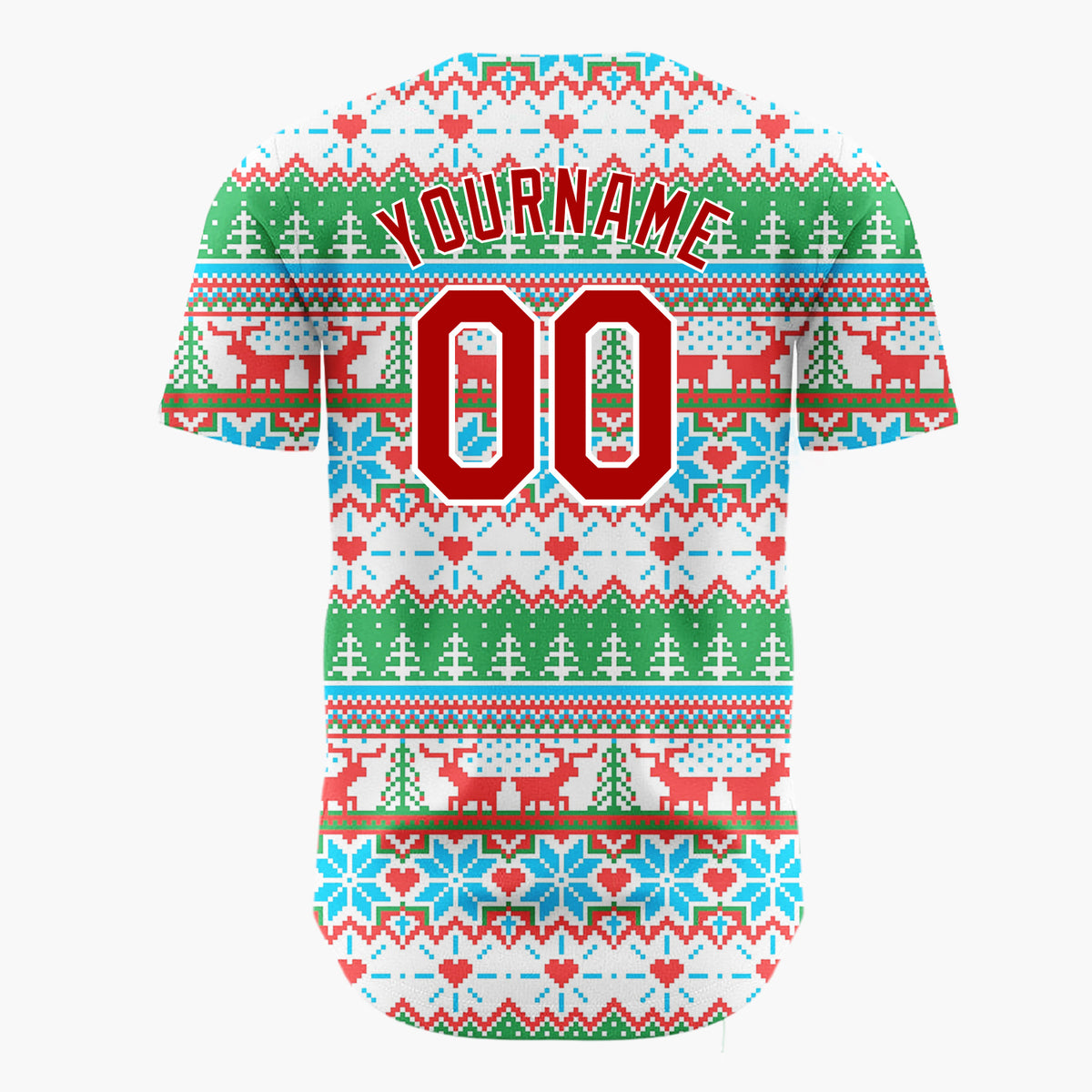 Custom Navy Red Trees Snowflakes And Baubles Nordic Knit Pattern Christmas Baseball Jersey