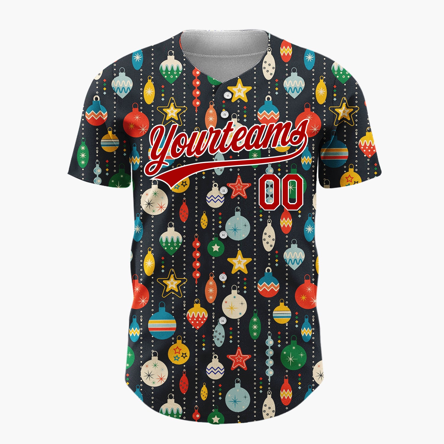 Custom Navy Jewel Tone Ornaments And Beads Retro Pattern Christmas Baseball Jersey