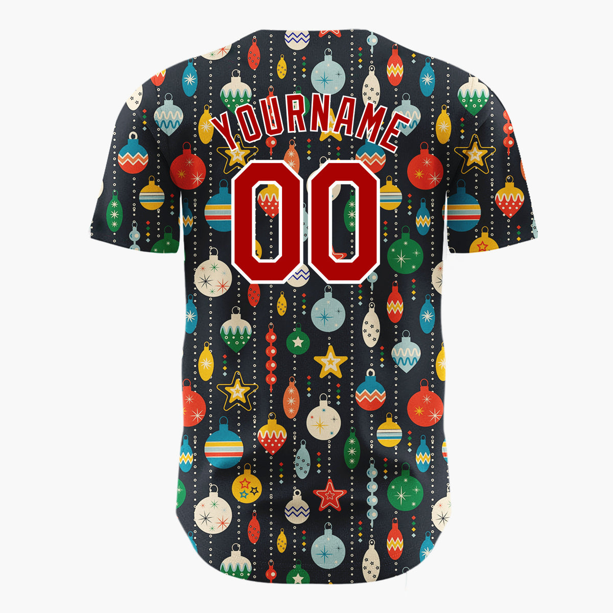 Custom Navy Jewel Tone Ornaments And Beads Retro Pattern Christmas Baseball Jersey