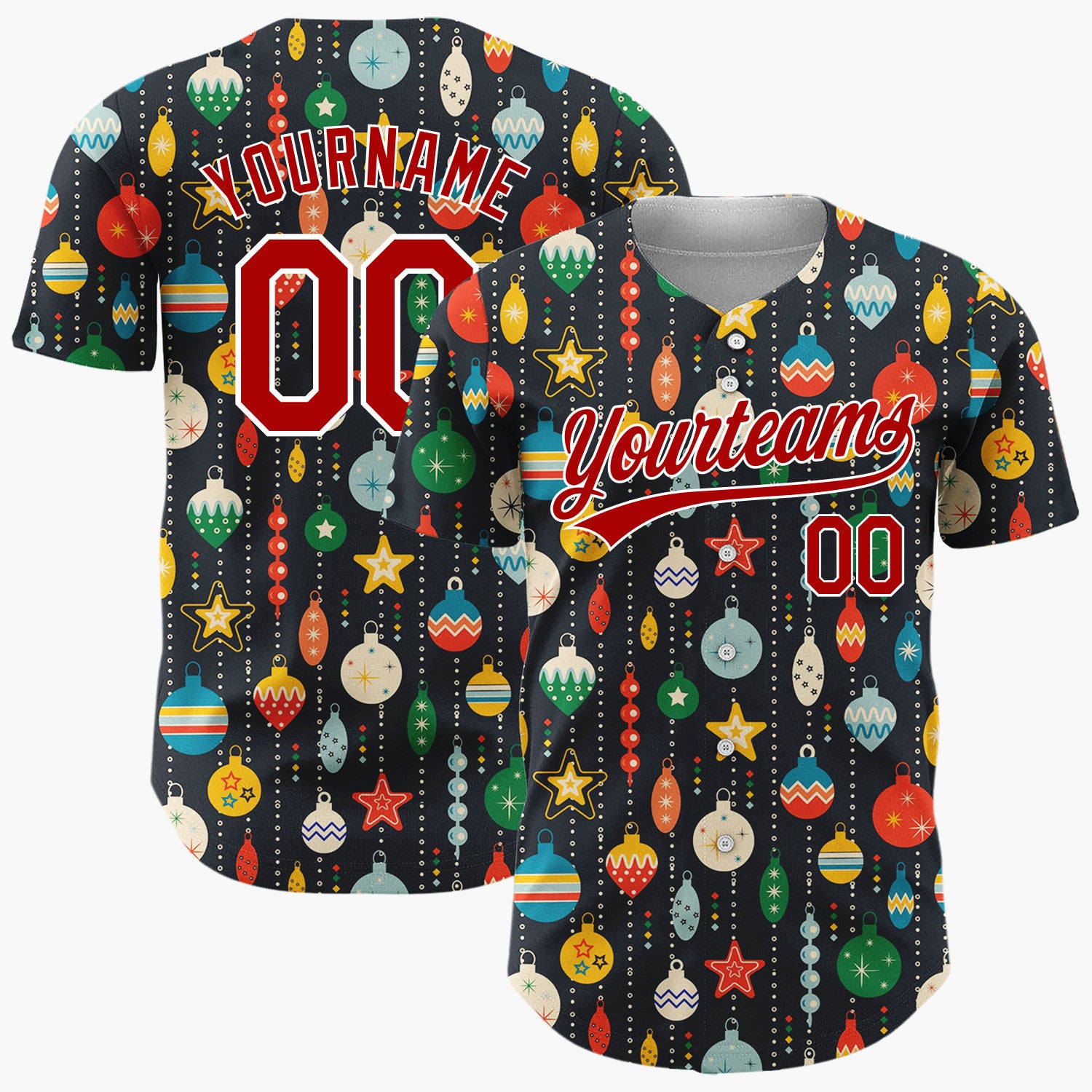Custom Navy Jewel Tone Ornaments And Beads Retro Pattern Christmas Baseball Jersey