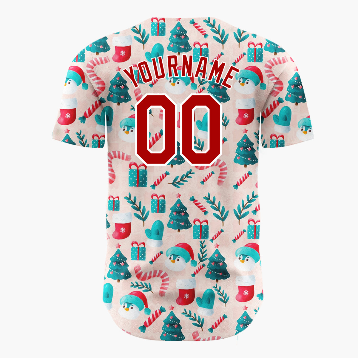 Custom Pink Red Blue Cute Festive Characters Christmas Baseball Jersey