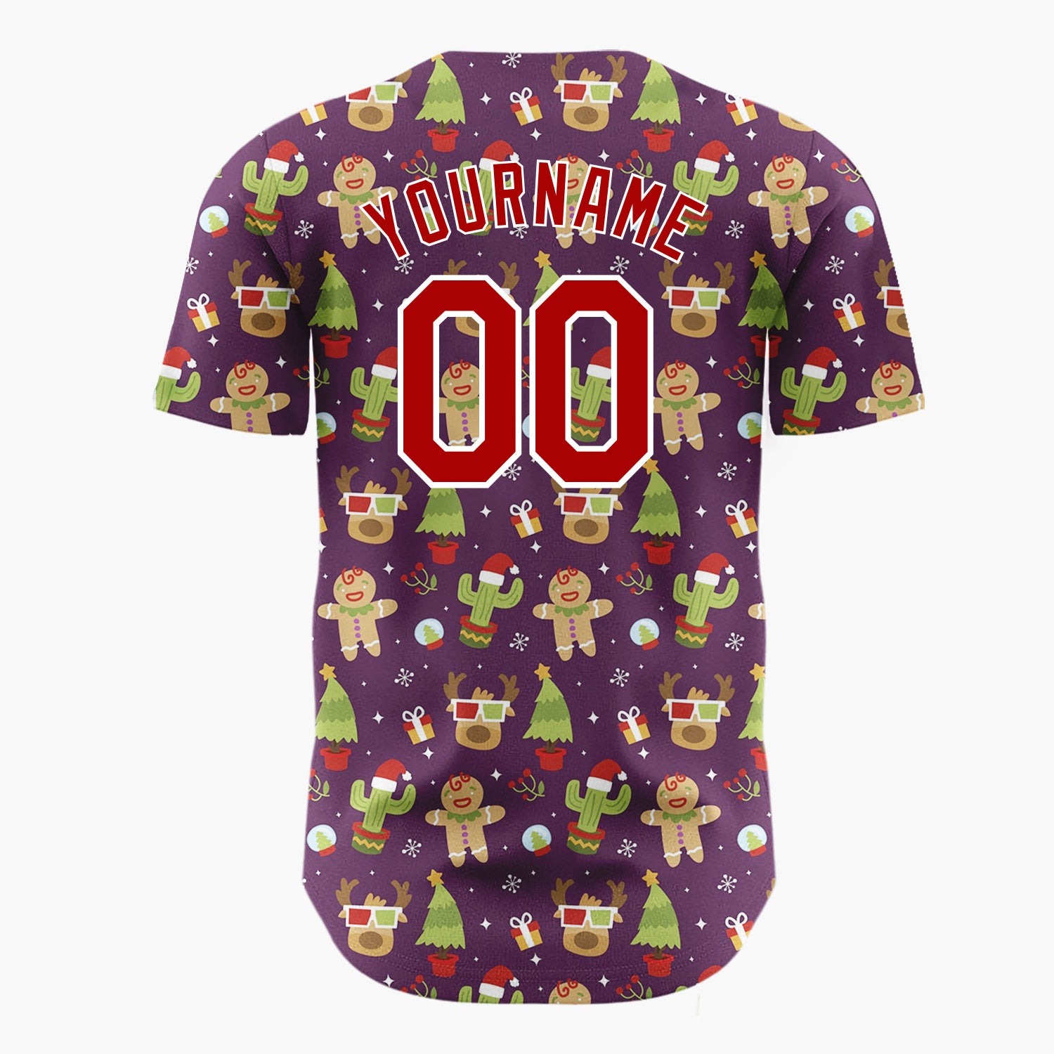 Custom Purple Green Gingerbread Man Cactus Christmas Baseball Jersey