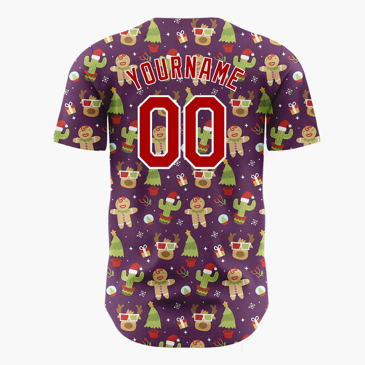 Custom Purple Green Gingerbread Man Cactus Christmas Baseball Jersey