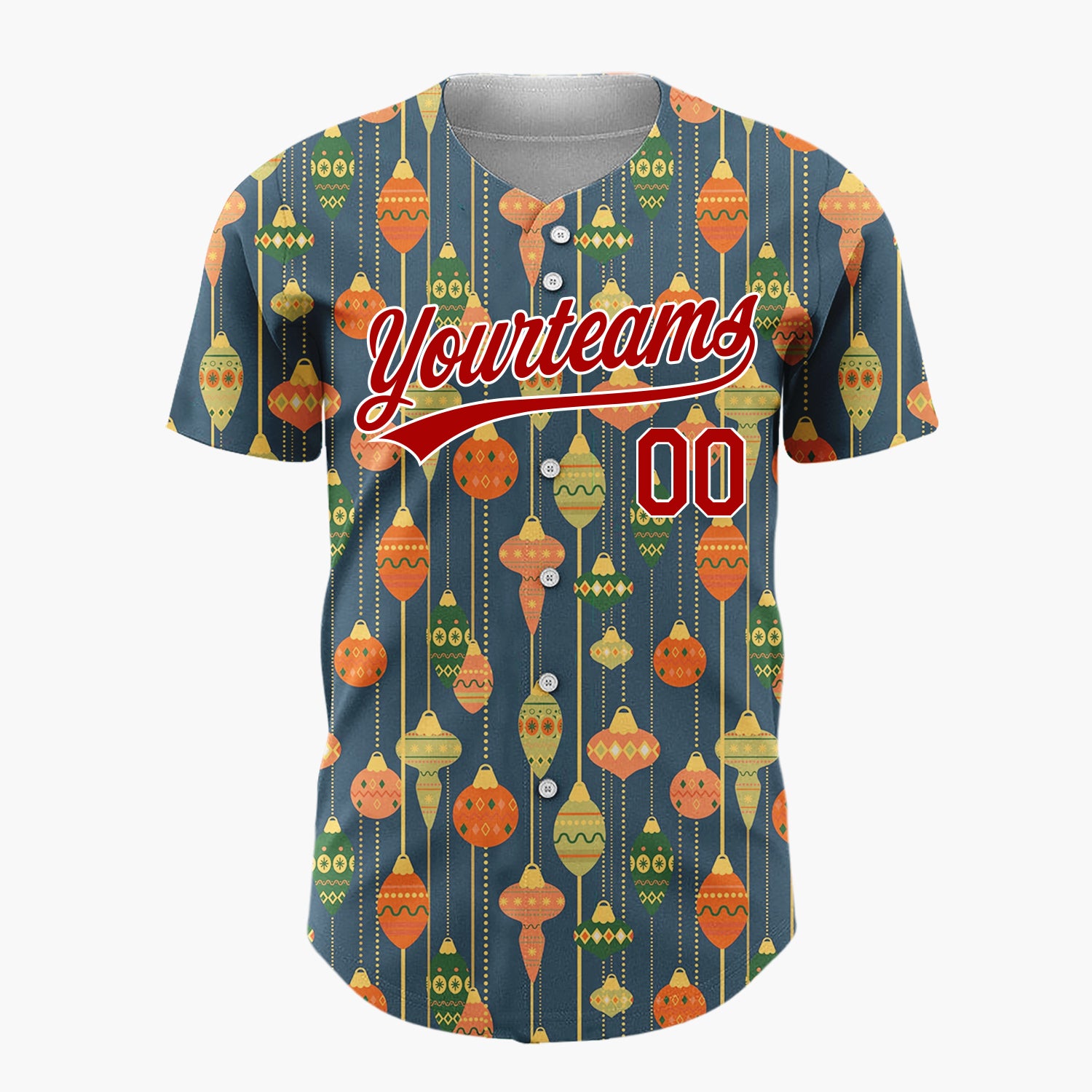 Custom Navy Orange Retro Hanging Ornaments Elegant Mid Century Pattern Christmas Baseball Jersey