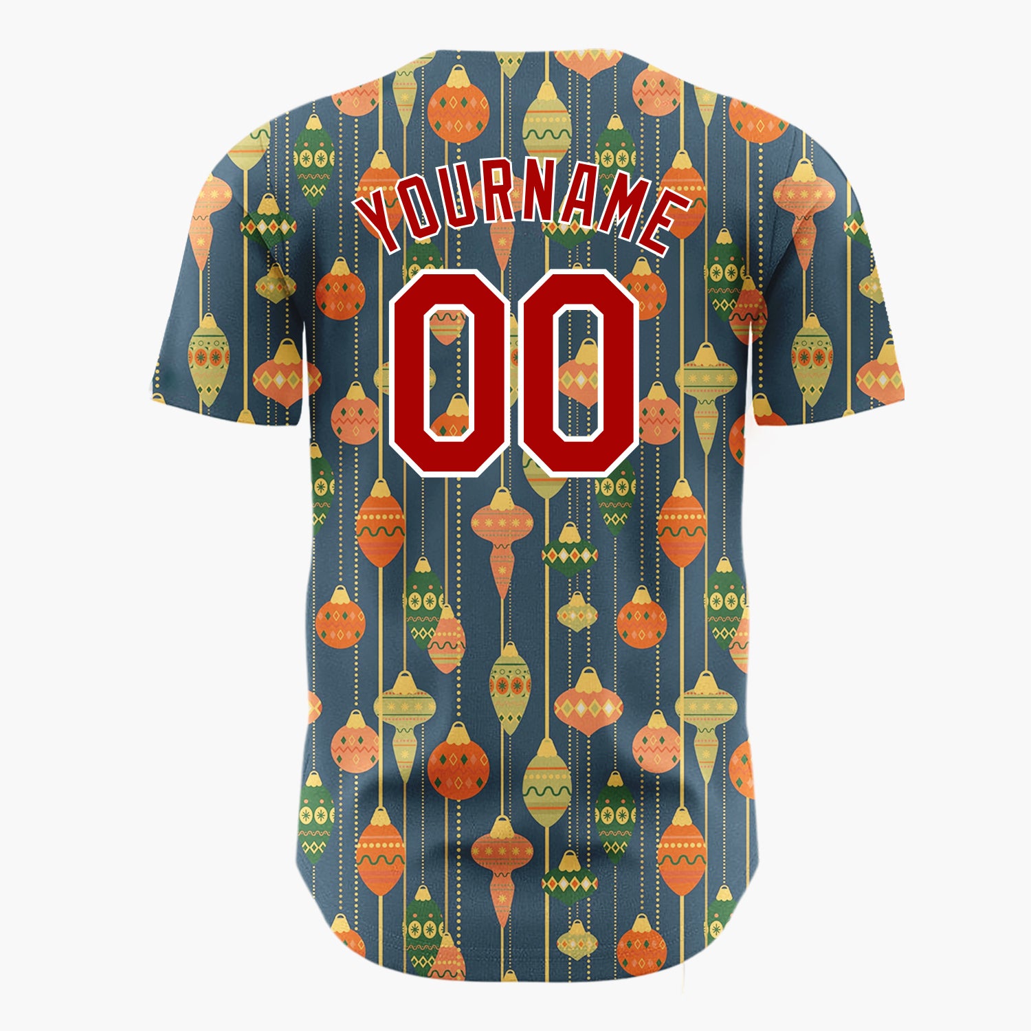 Custom Navy Orange Retro Hanging Ornaments Elegant Mid Century Pattern Christmas Baseball Jersey
