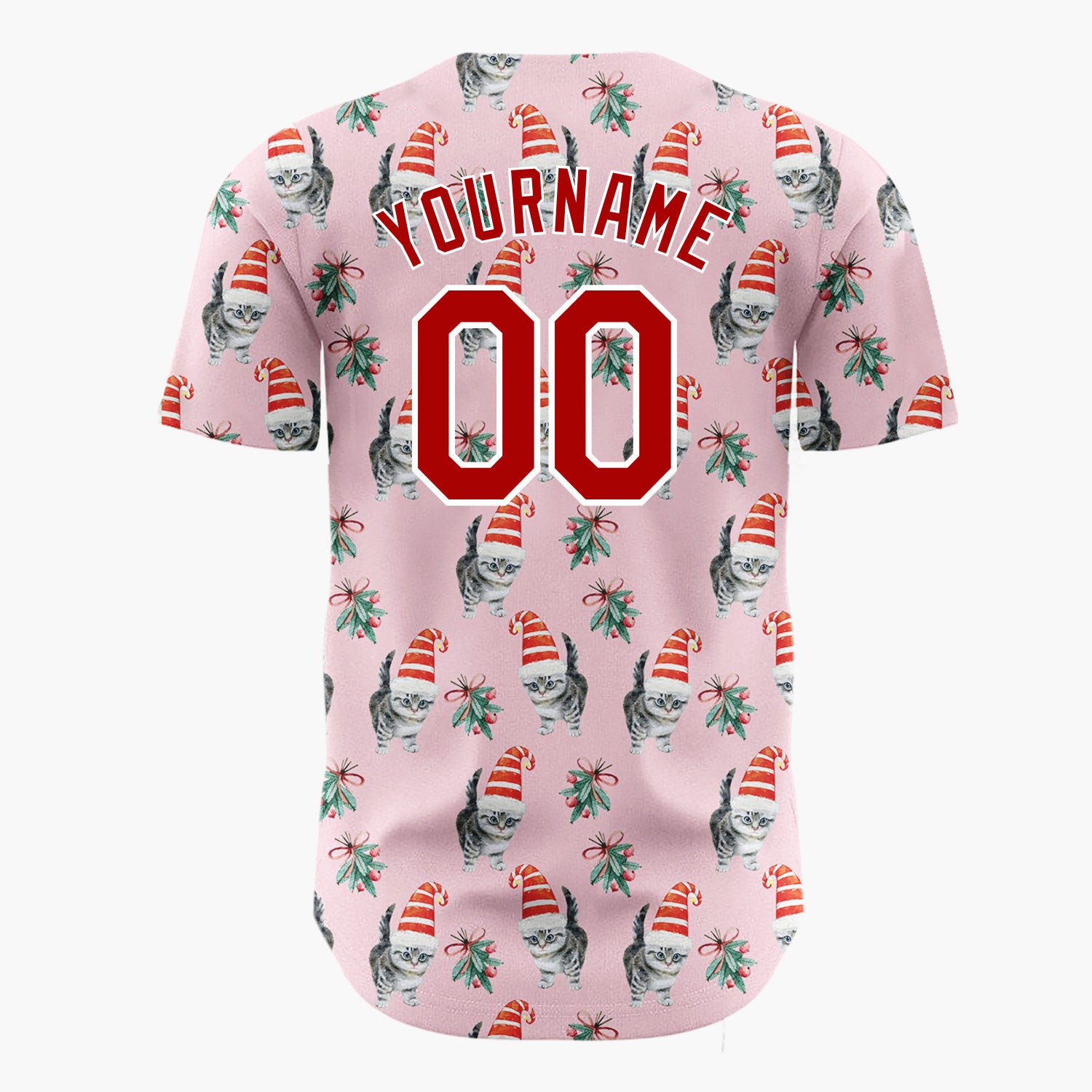 Custom Pink Kitten In Santa Hat Watercolor Christmas Baseball Jersey