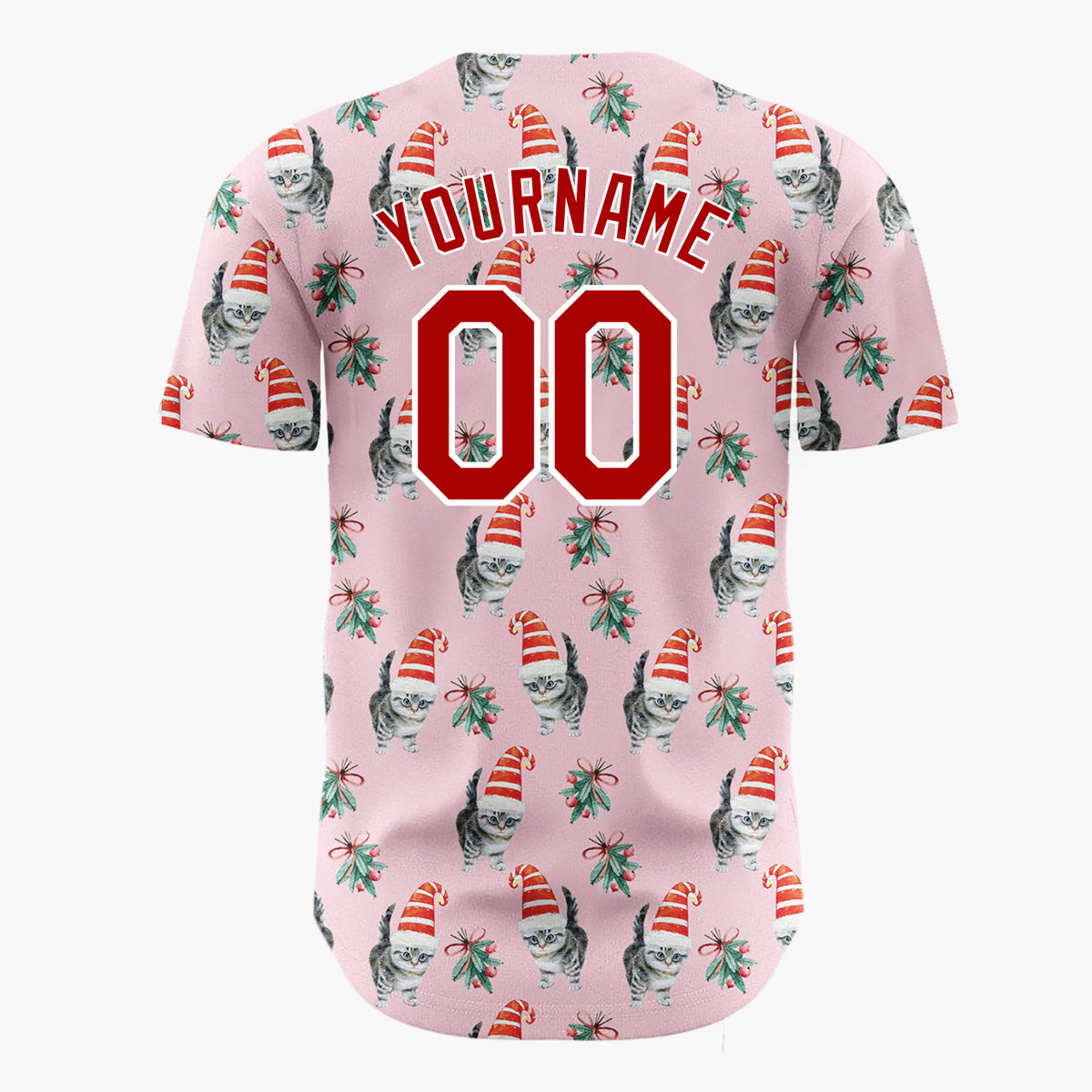 Custom Pink Kitten In Santa Hat Watercolor Christmas Baseball Jersey