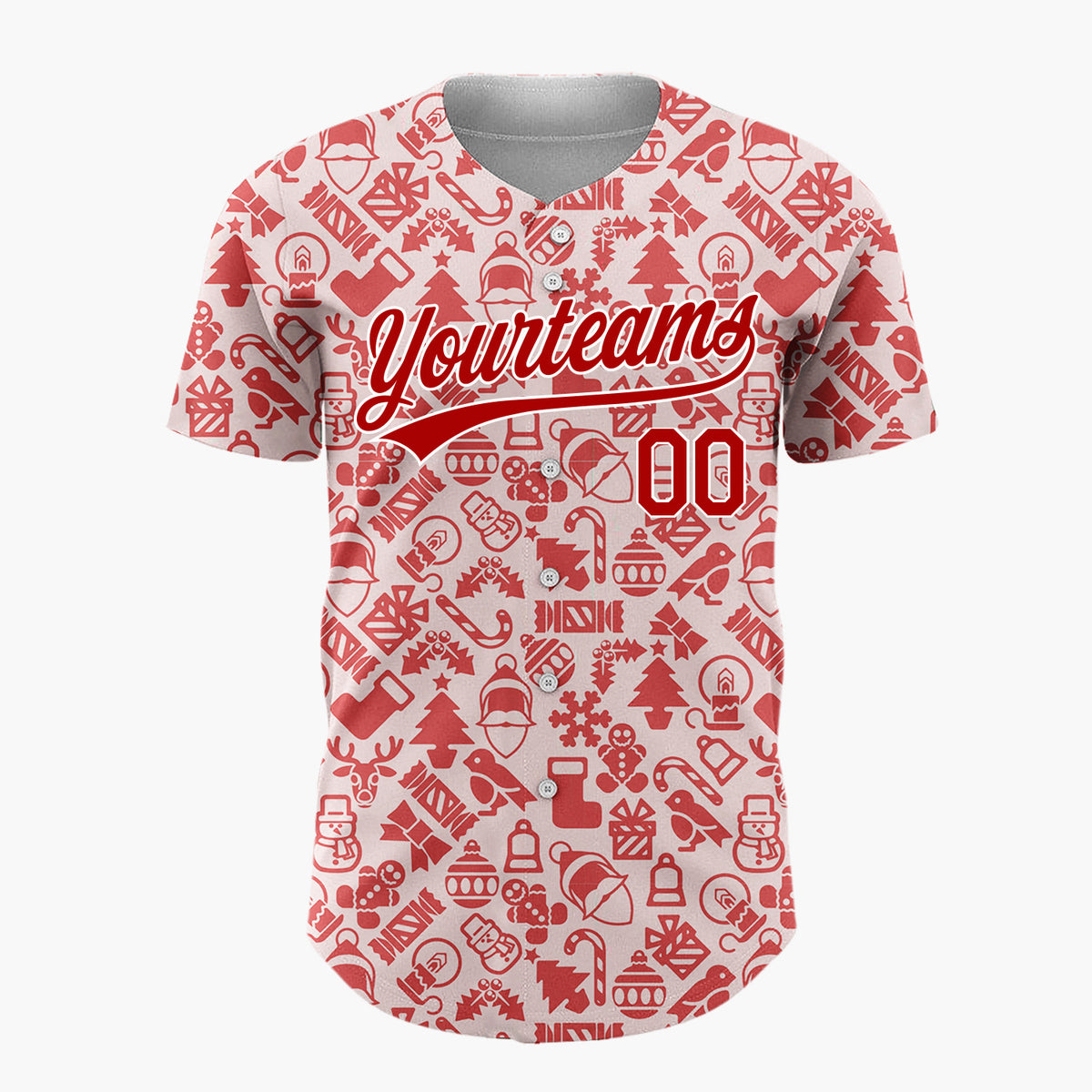 Custom Pink Red Silhouette Christmas Icons Simple Festive Pattern Christmas Baseball Jersey