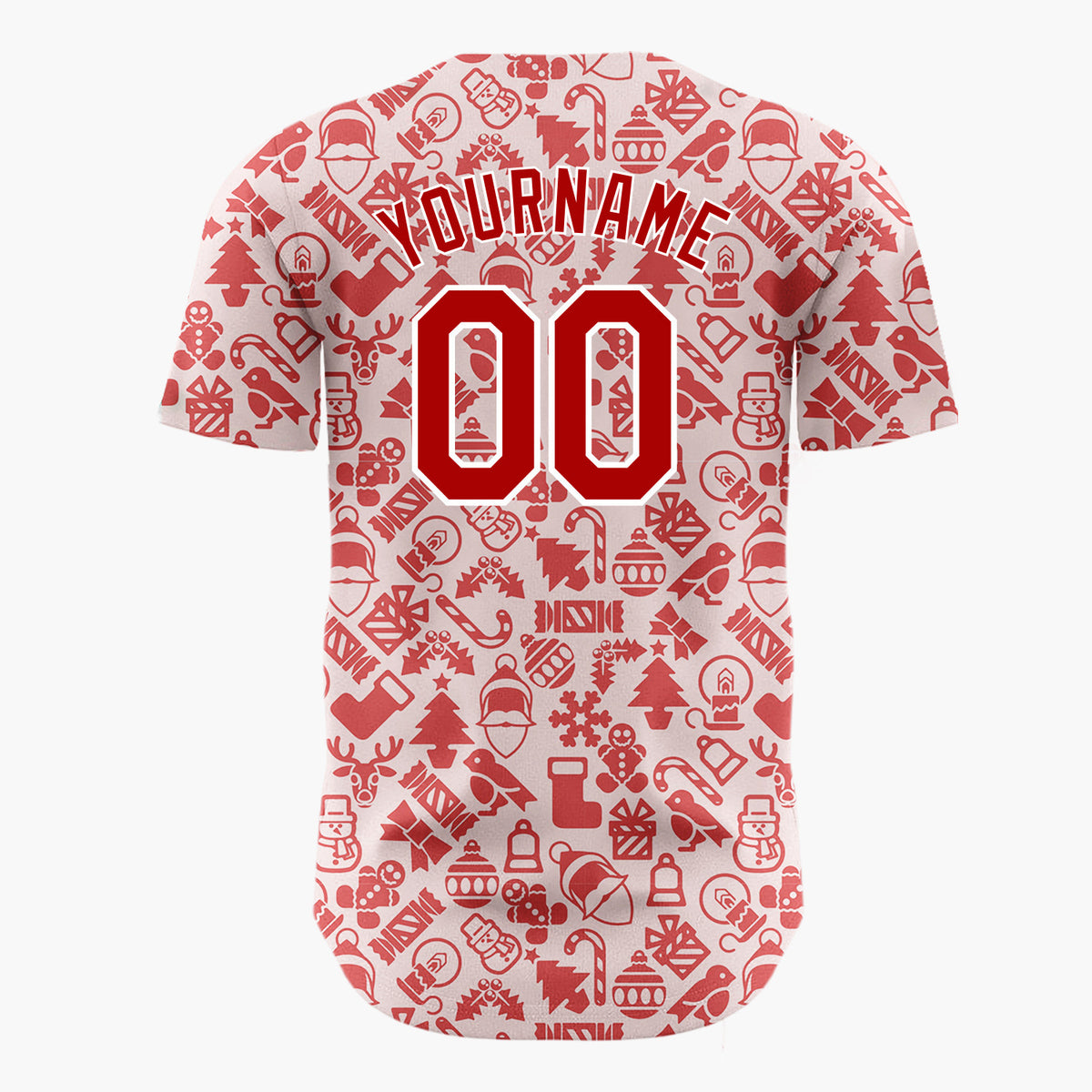 Custom Pink Red Silhouette Christmas Icons Simple Festive Pattern Christmas Baseball Jersey